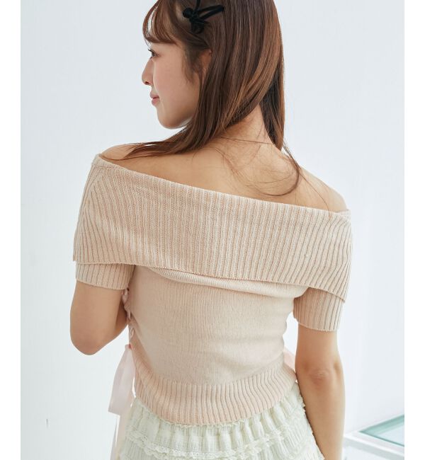  「レースアップオフショルニット」|ニット・セーター|