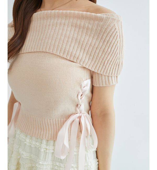  「レースアップオフショルニット」|ニット・セーター|