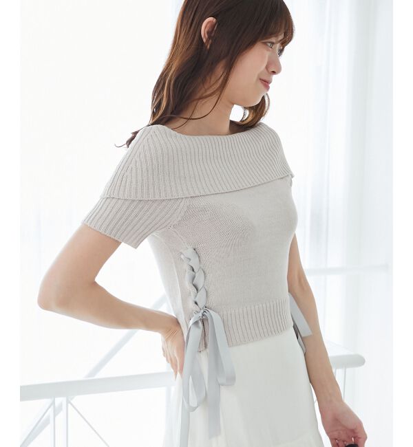  「レースアップオフショルニット」|ニット・セーター|