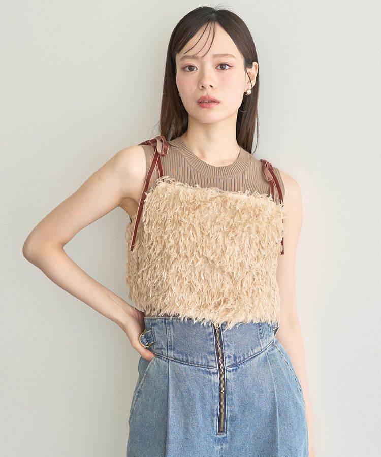 earth music&ecology「ベロアリボンフェザービスチェ」|ベスト・ジレ|