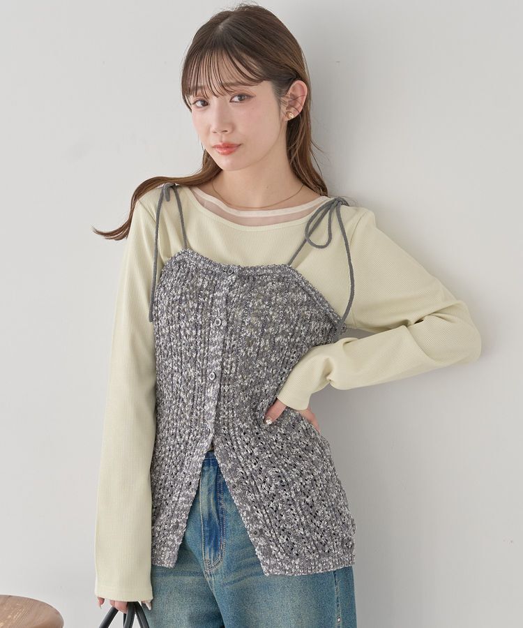 earth music&ecology「透かし編みニットキャミビスチェ」|ベスト・ジレ|