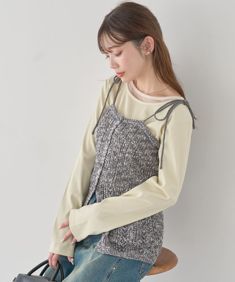 earth music&ecology「透かし編みニットキャミビスチェ」|ベスト・ジレ|