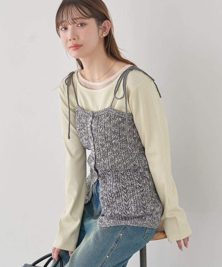 earth music&ecology「透かし編みニットキャミビスチェ」|ベスト・ジレ|Gray