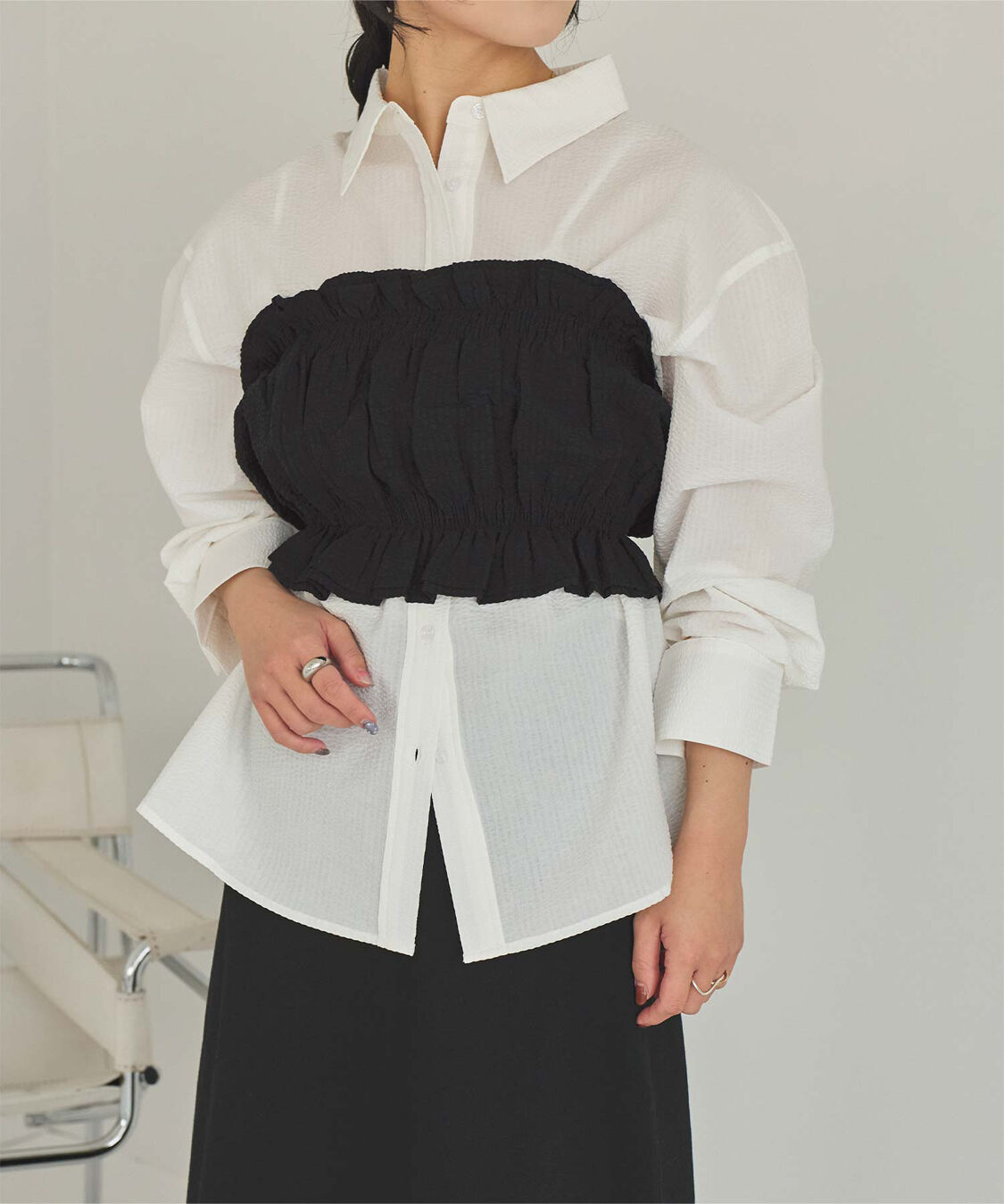 titivate「サッカーストライプシャーリングビスチェ」|チューブトップ|ブラック