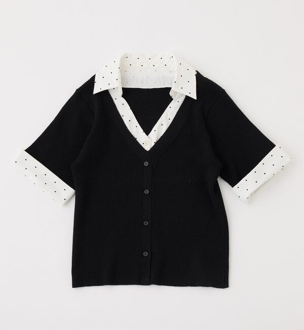  「【リボン取り外し可能】リボンシャツドッキングニット」|ニット・セーター|