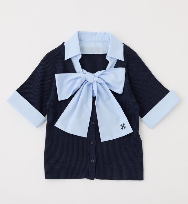  「【リボン取り外し可能】リボンシャツドッキングニット」|ニット・セーター|