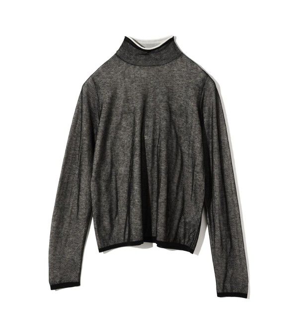 MIDIUMISOLID「MIDIUMISOLID for Ladies シアーレイヤードタートルネックプルオーバー」|Tシャツ・カットソー|黒&times;オフホワイト