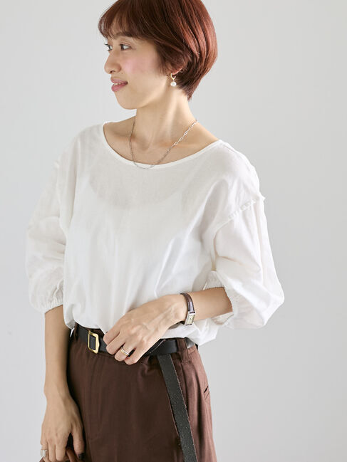 Lugnoncure「バックリボン綿麻7分袖ブラウス」|シャツ・ブラウス|オフホワイト