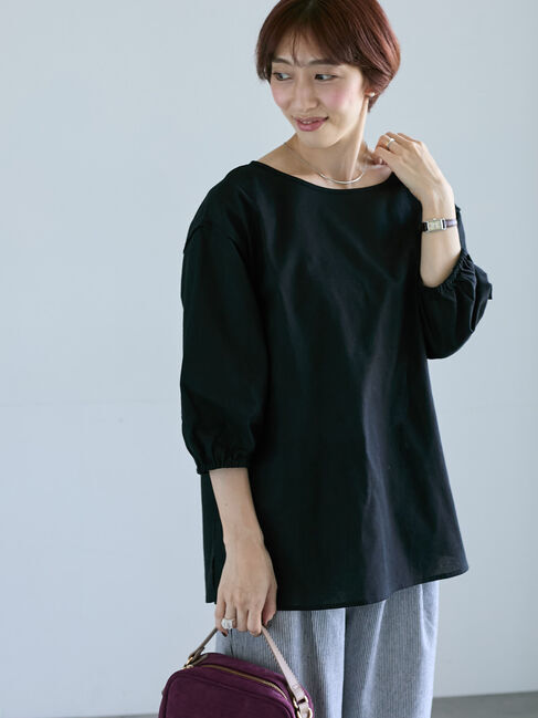 Lugnoncure「バックリボン綿麻7分袖ブラウス」|シャツ・ブラウス|ブラック