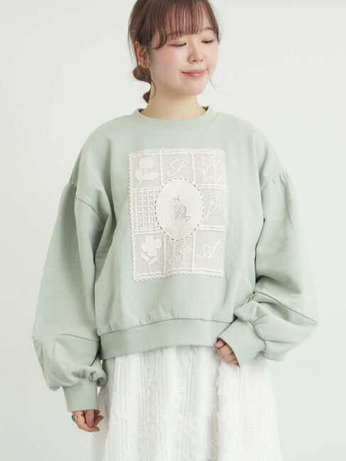 Samansa Mos2「裏毛CAT柄パーツレース付スウェット」|Tシャツ・カットソー|