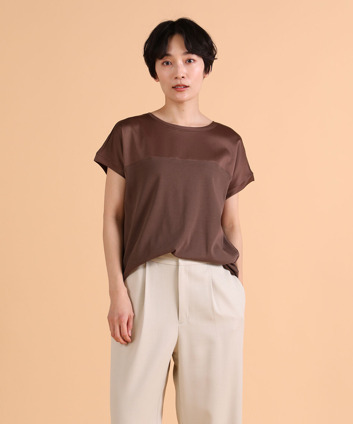 DAY by DAY it&rsquo;s international「サテン切り替えワイドカットソー《スビン綿MIXフライス》」|Tシャツ・カットソー|ダークブラウ 4