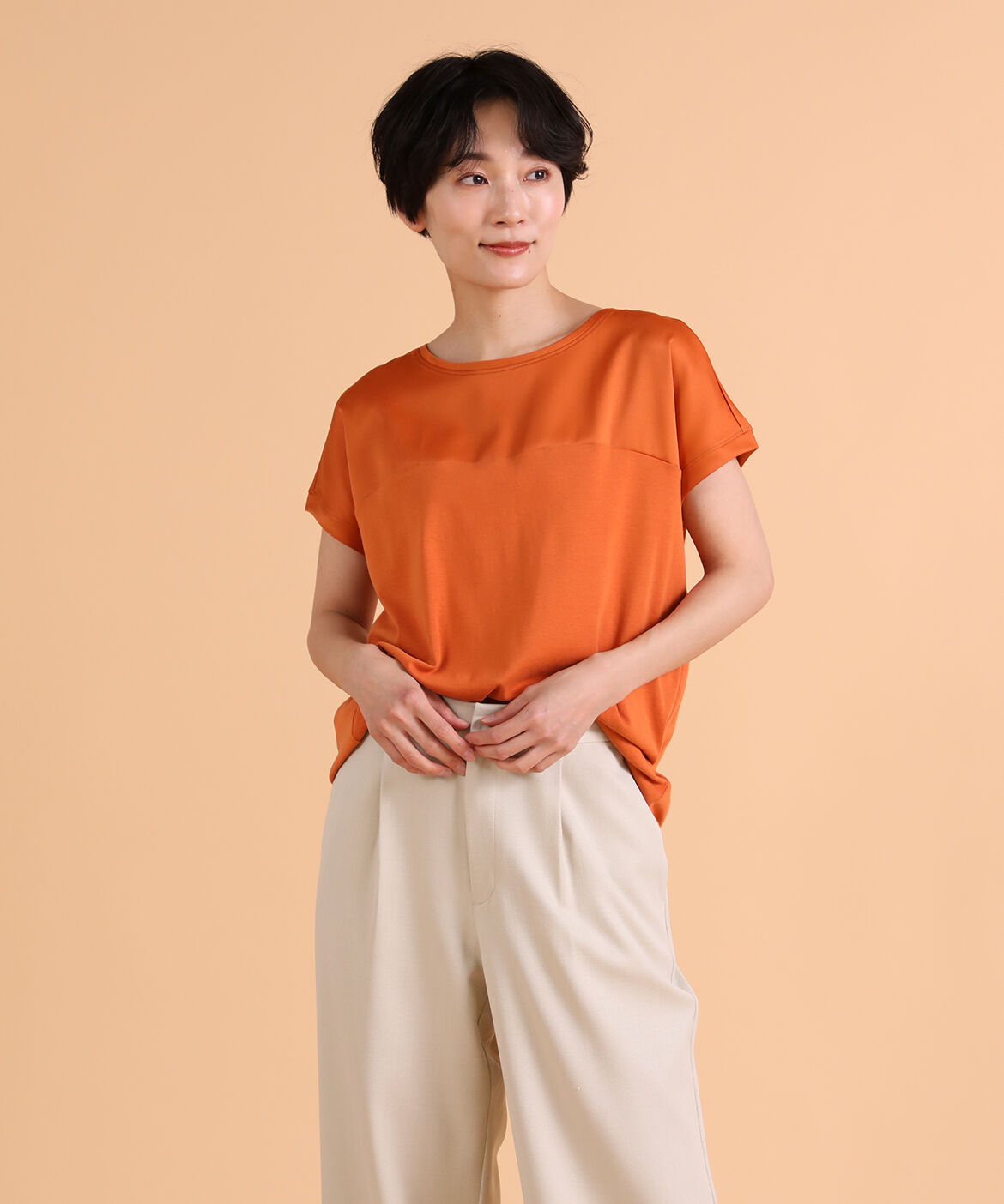 DAY by DAY it&rsquo;s international「サテン切り替えワイドカットソー《スビン綿MIXフライス》」|Tシャツ・カットソー|オレンジ1