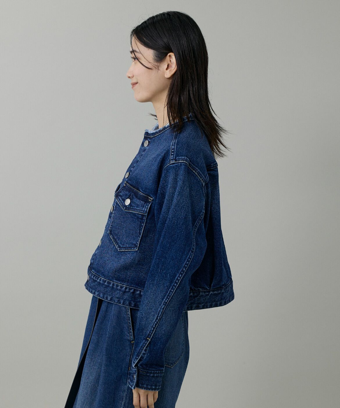 INED「INED別注ノーカラーデニムジャケット《Healthy DENIM》」|デニムジャケット|