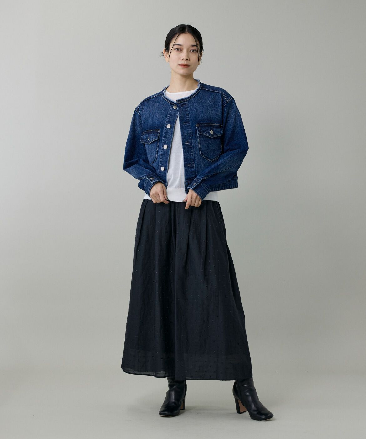 INED「INED別注ノーカラーデニムジャケット《Healthy DENIM》」|デニムジャケット|