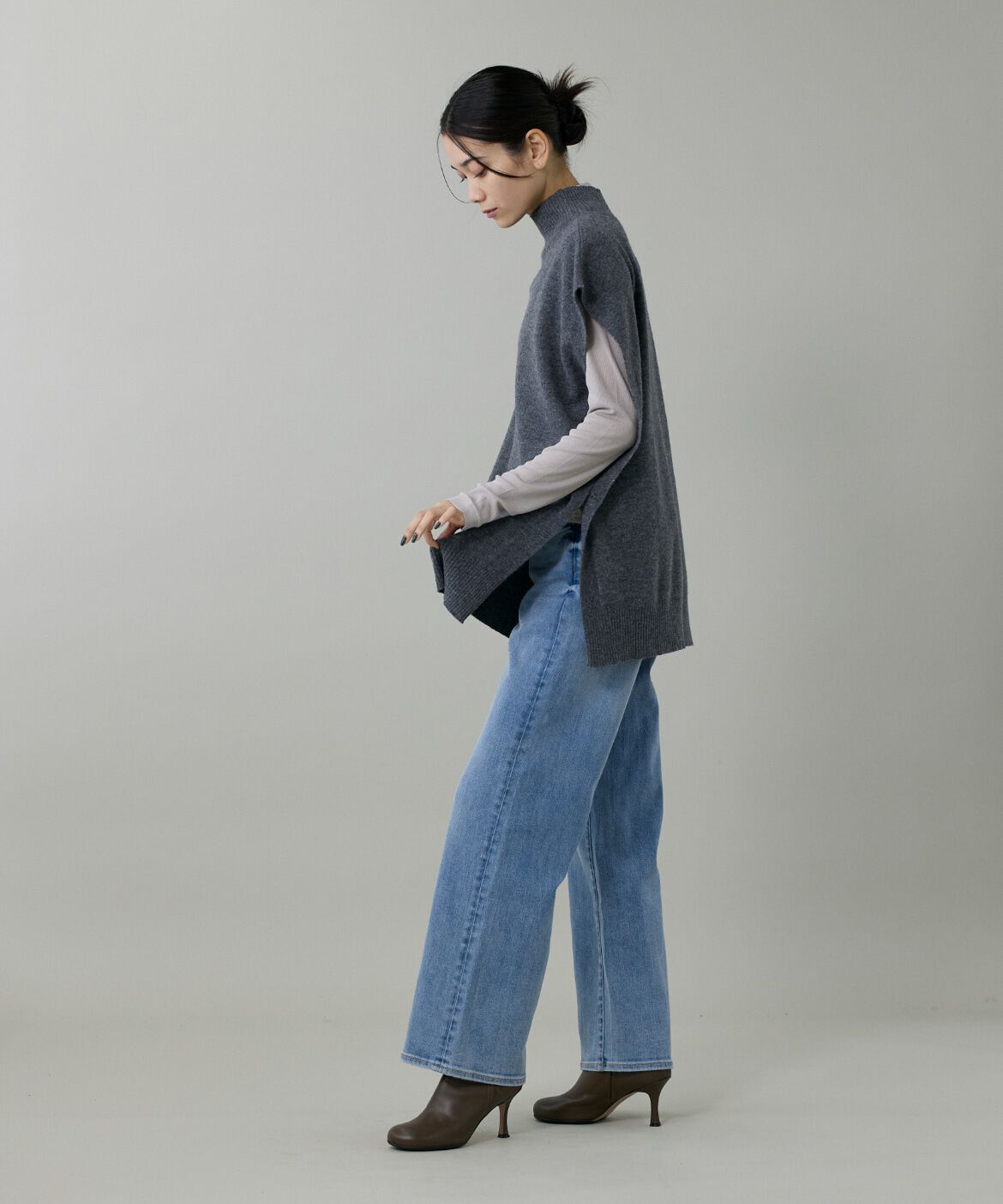 INED「《大きいサイズ》ハイネックロングTシャツ」|Tシャツ・カットソー|