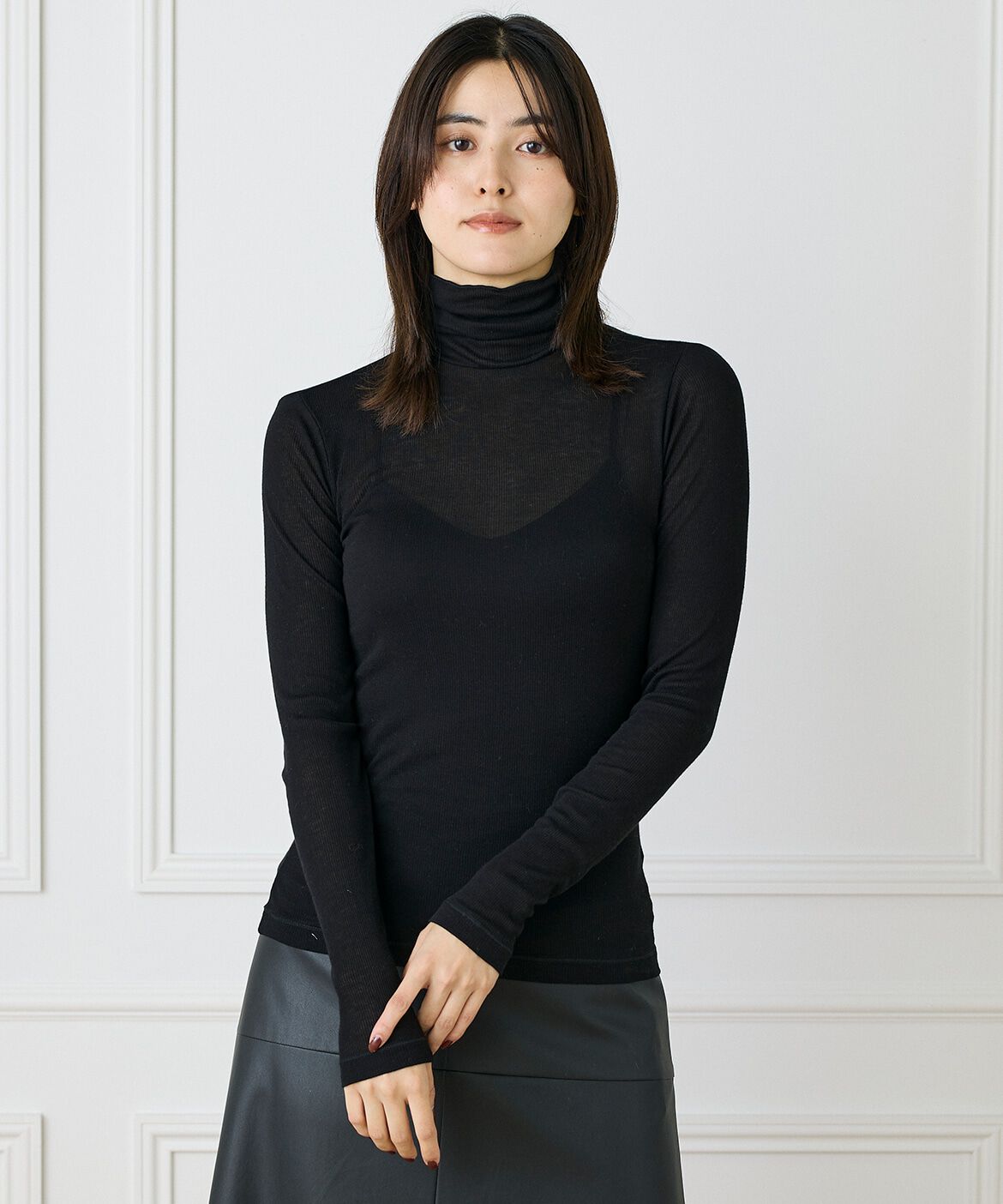 INED「《大きいサイズ》ハイネックロングTシャツ」|Tシャツ・カットソー|