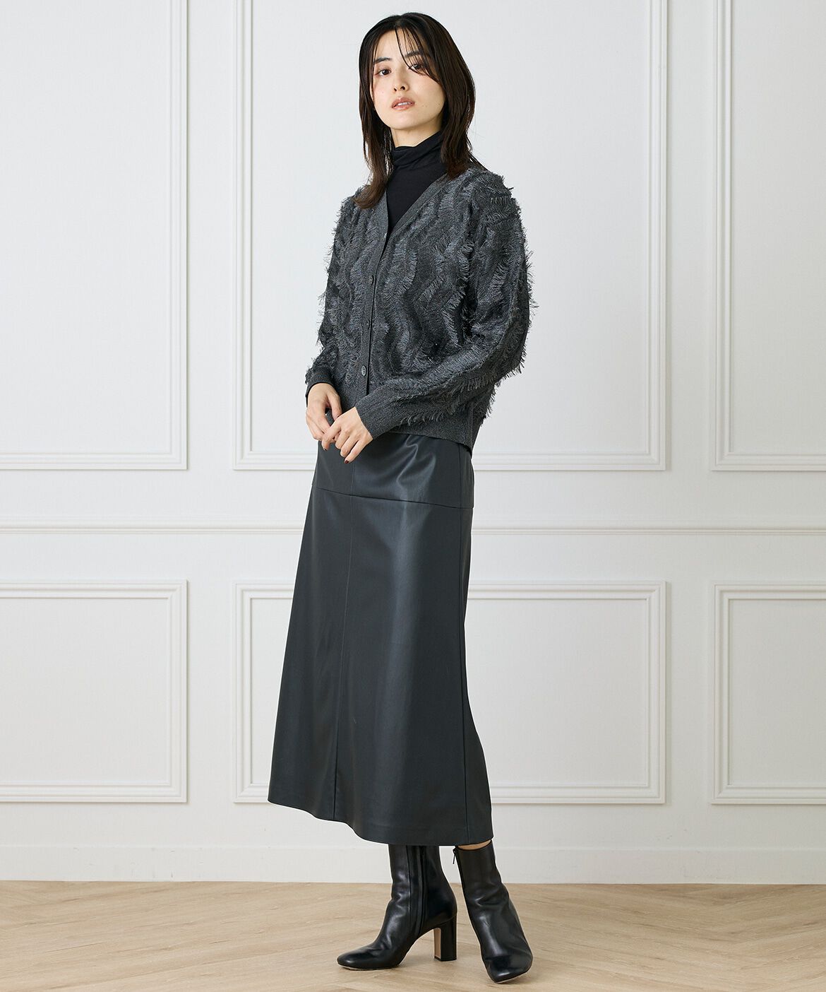 INED「《大きいサイズ》ハイネックロングTシャツ」|Tシャツ・カットソー|