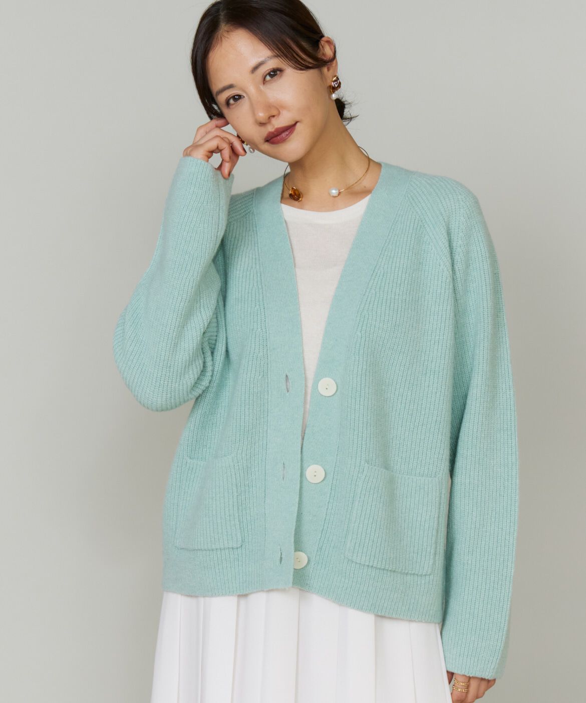 Le Souk「《大きいサイズ》アルパカブレンドＶネックカーディガン」|カーディガン|ペパーミント9