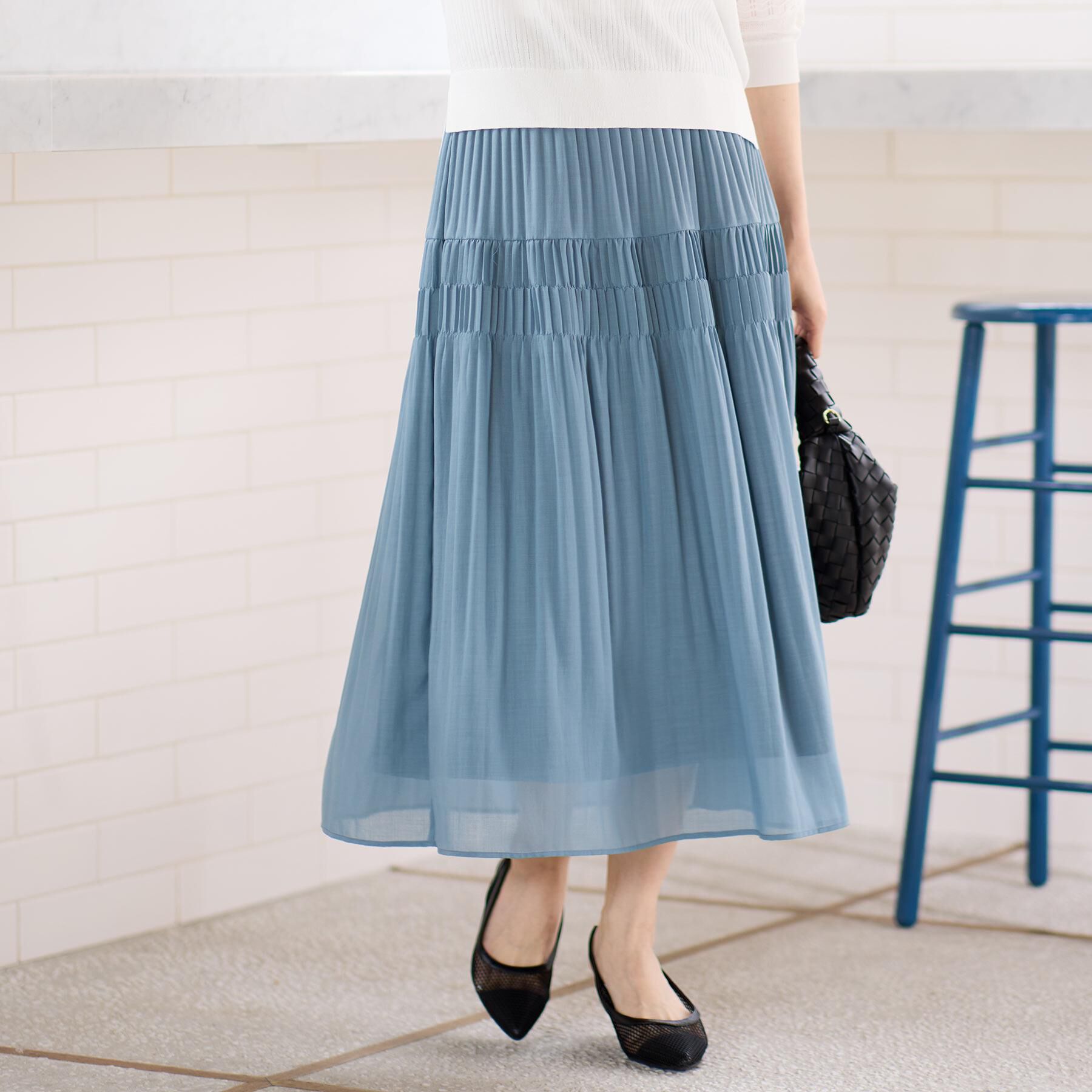 Reflect「【マシンウォッシュ可】プリーツティアードスカート」|スカート|ブルーグリーン(09