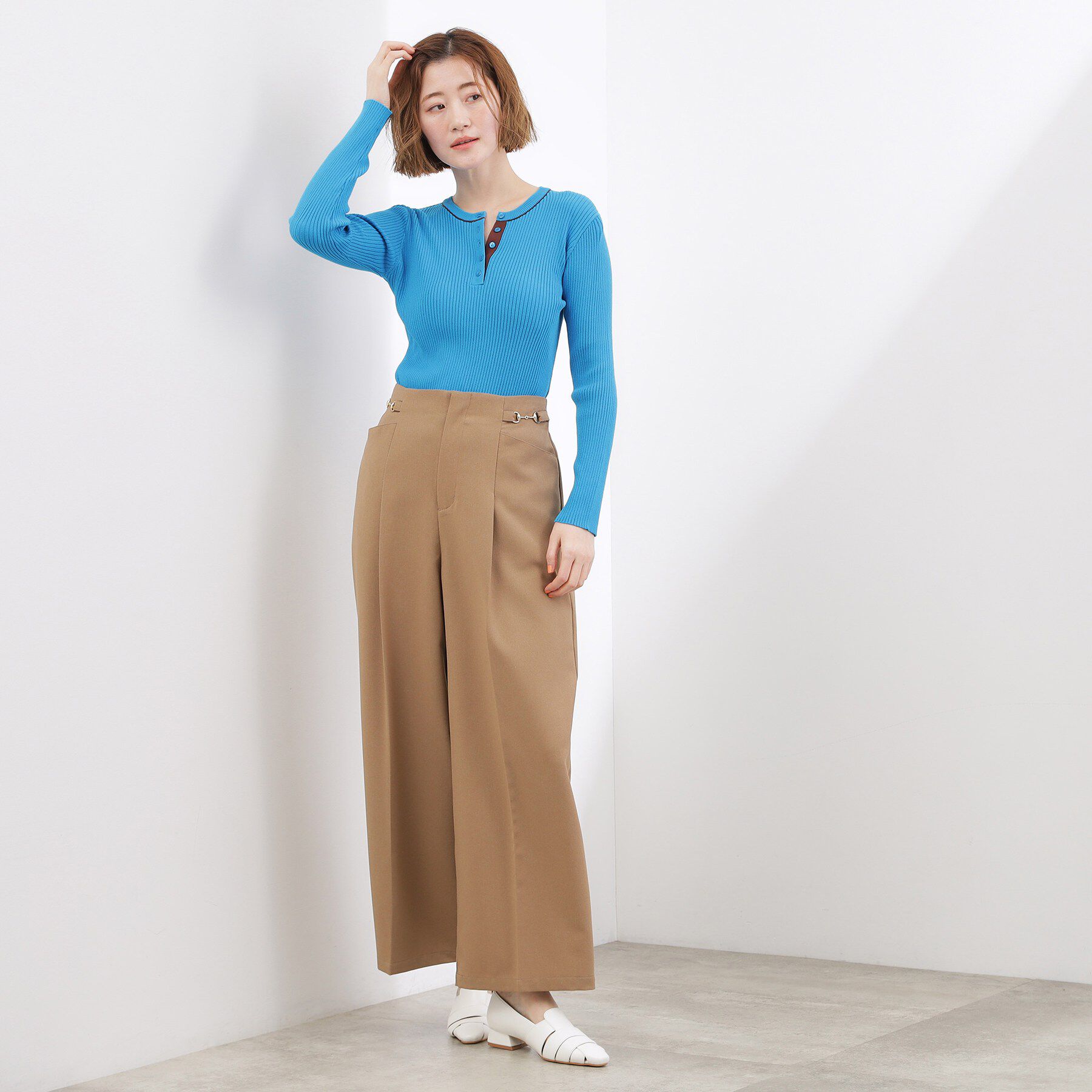 grove「バイカラー ヘンリーネックリブニット」|ニット・セーター|