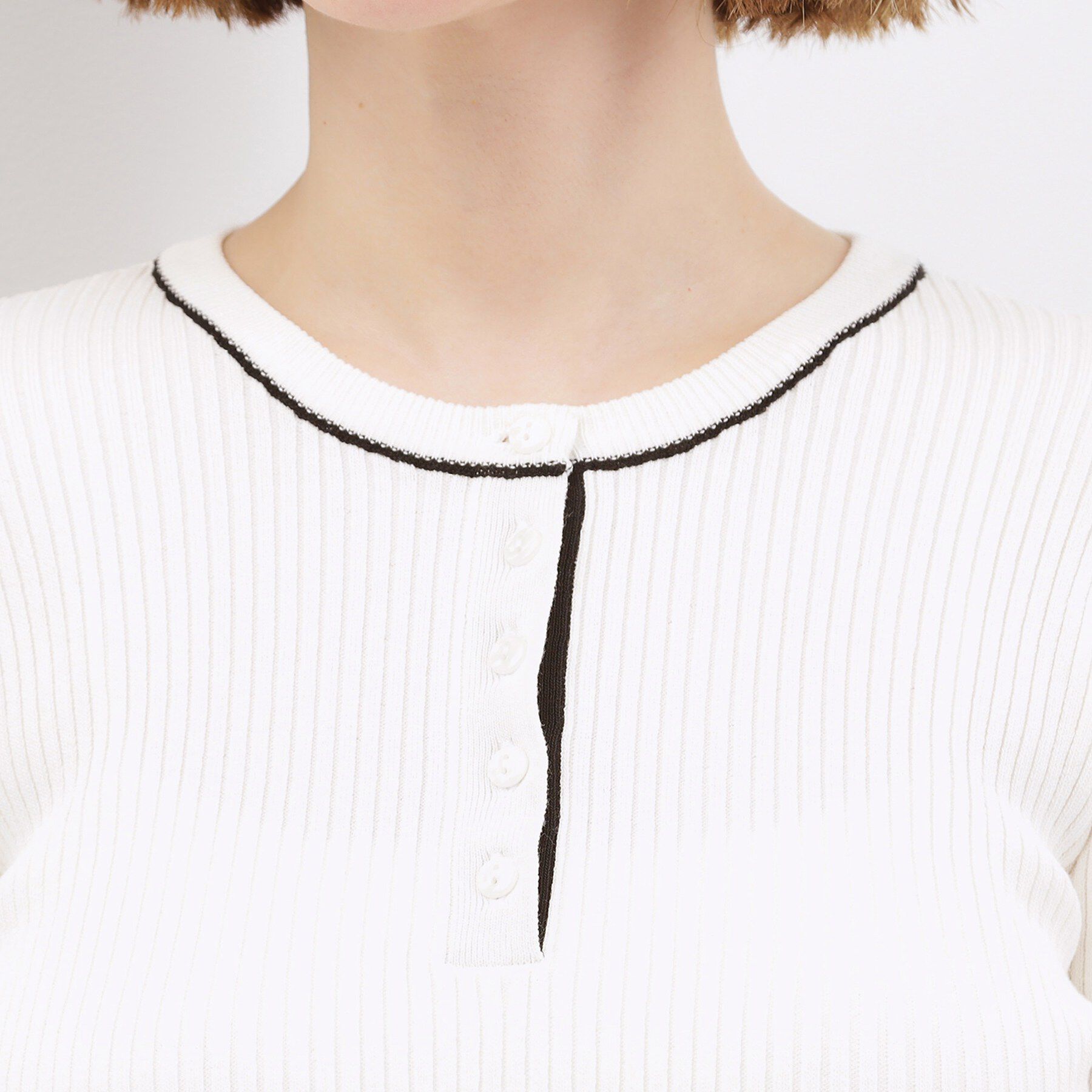 grove「バイカラー ヘンリーネックリブニット」|ニット・セーター|