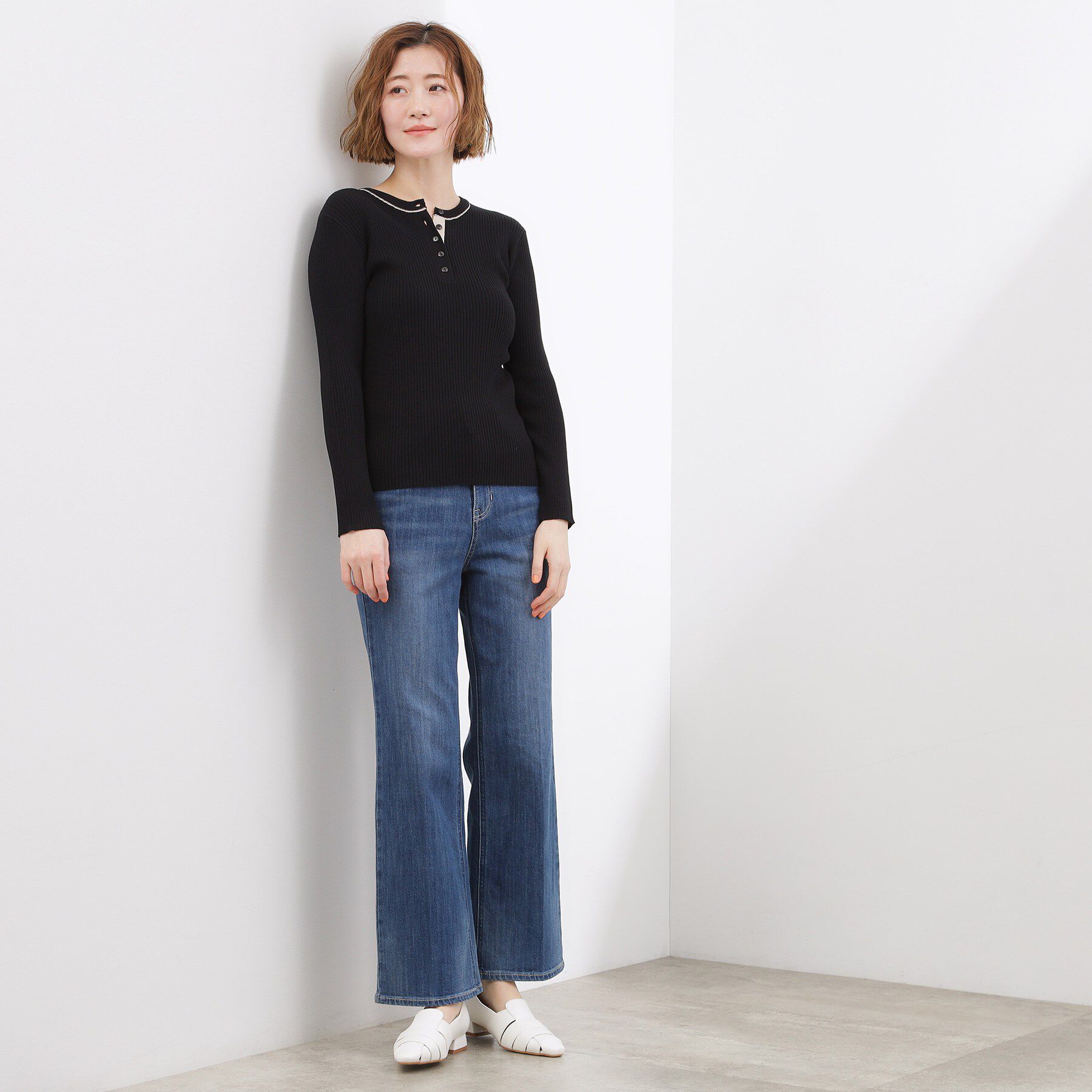 grove「バイカラー ヘンリーネックリブニット」|ニット・セーター|