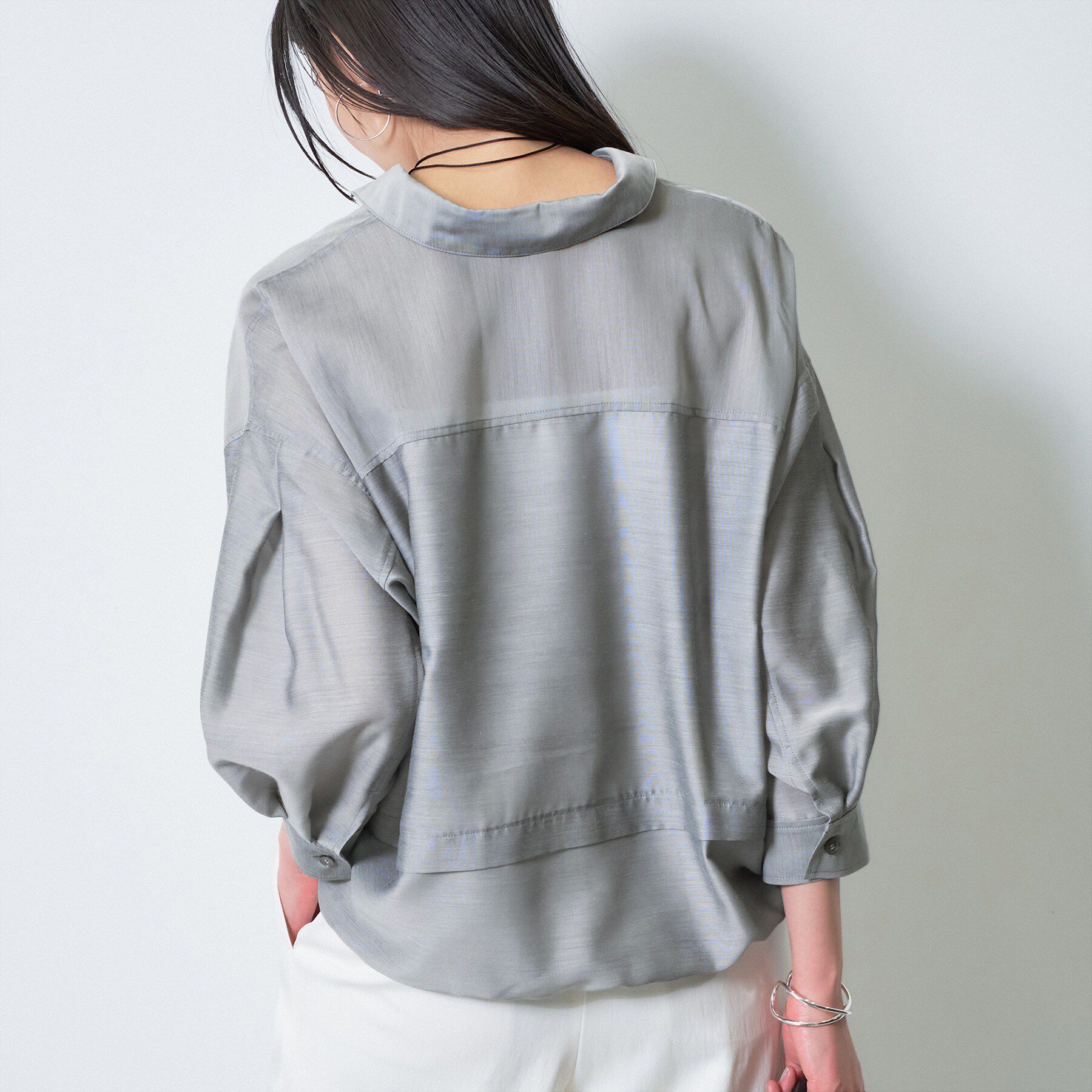 INDIVI「【洗える／2WAY】ドロスト付 シアーシャンブレーシャツ」|シャツ・ブラウス|