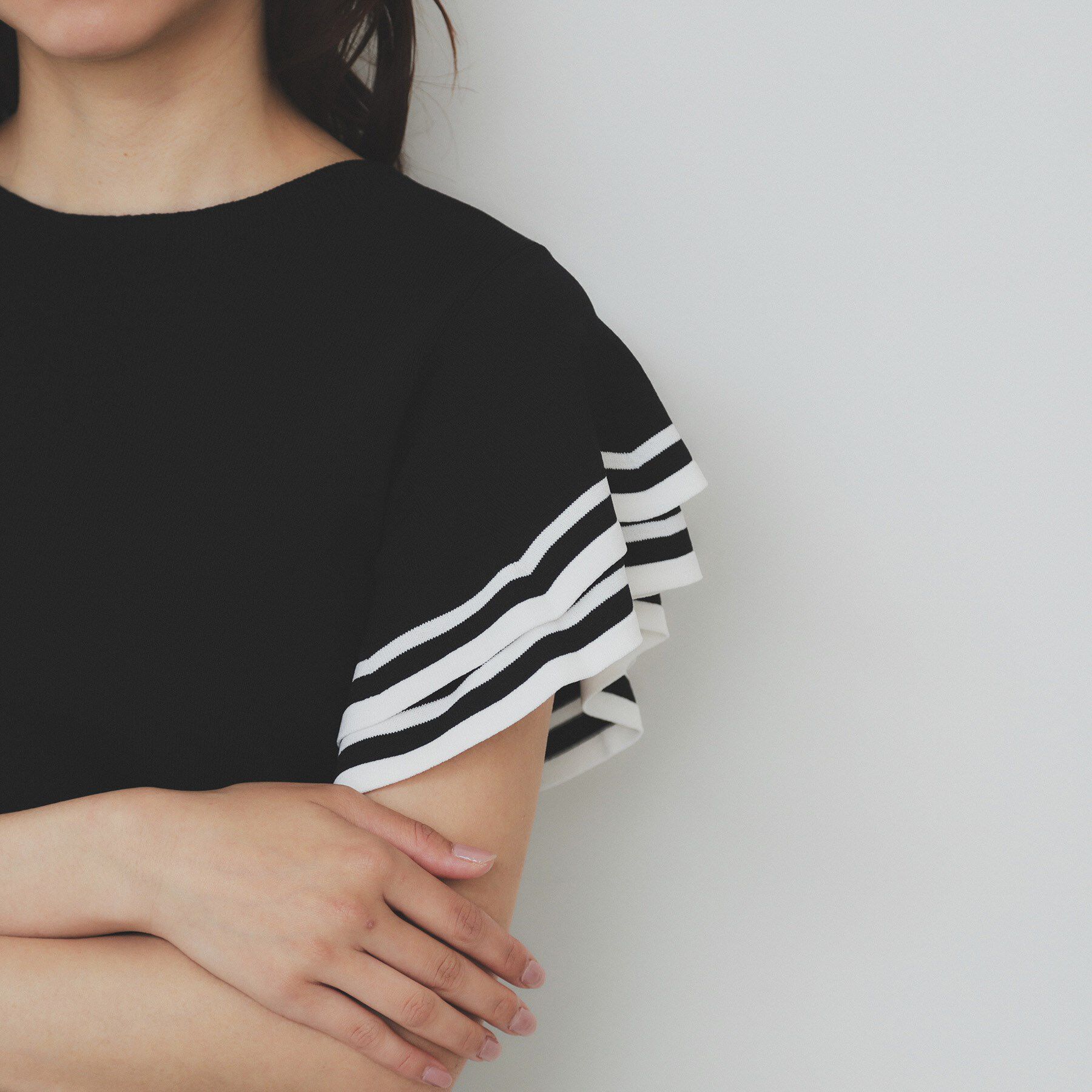 index「ボーダーフリルスリーブニット【洗濯機洗い可】」|ニット・セーター|