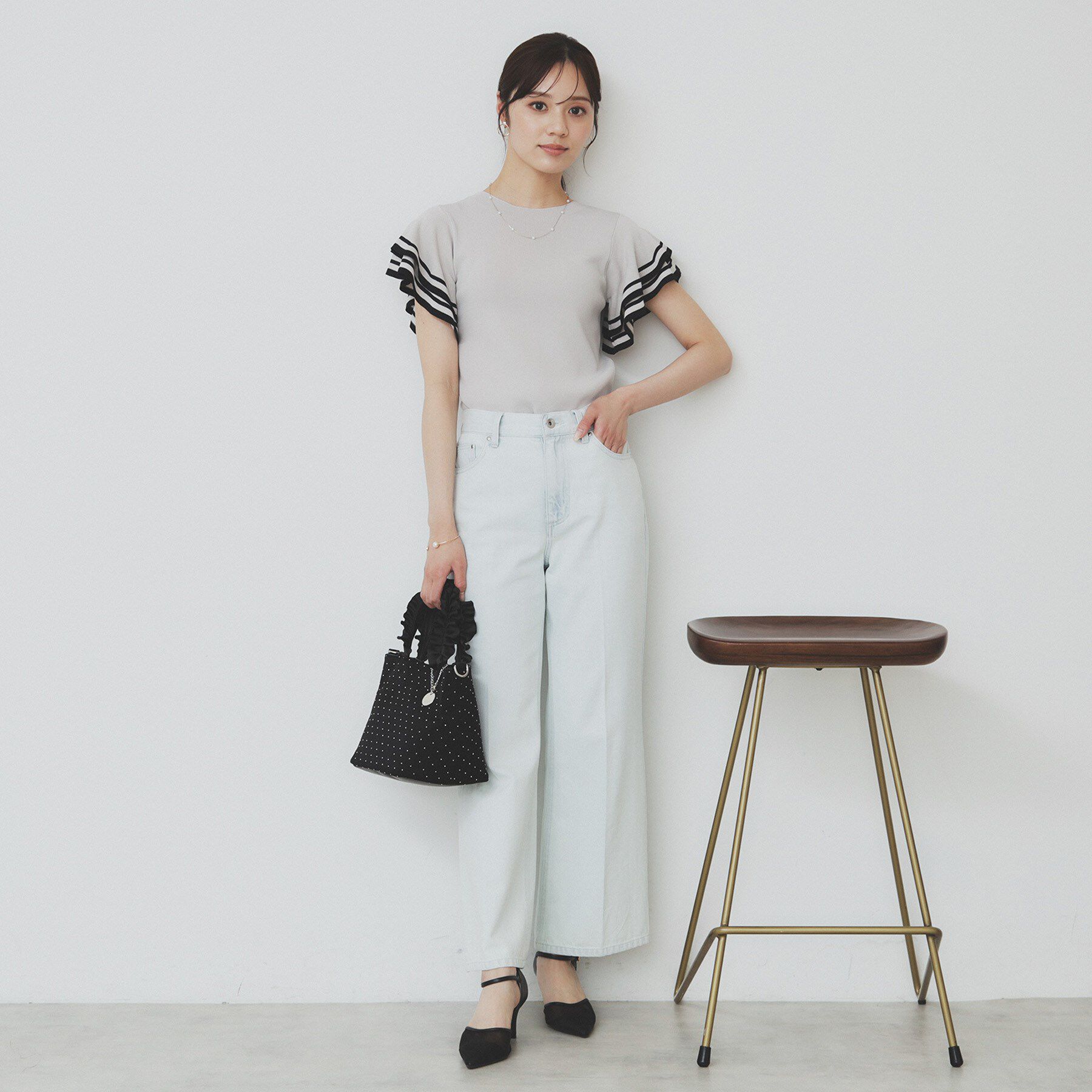 index「ボーダーフリルスリーブニット【洗濯機洗い可】」|ニット・セーター|