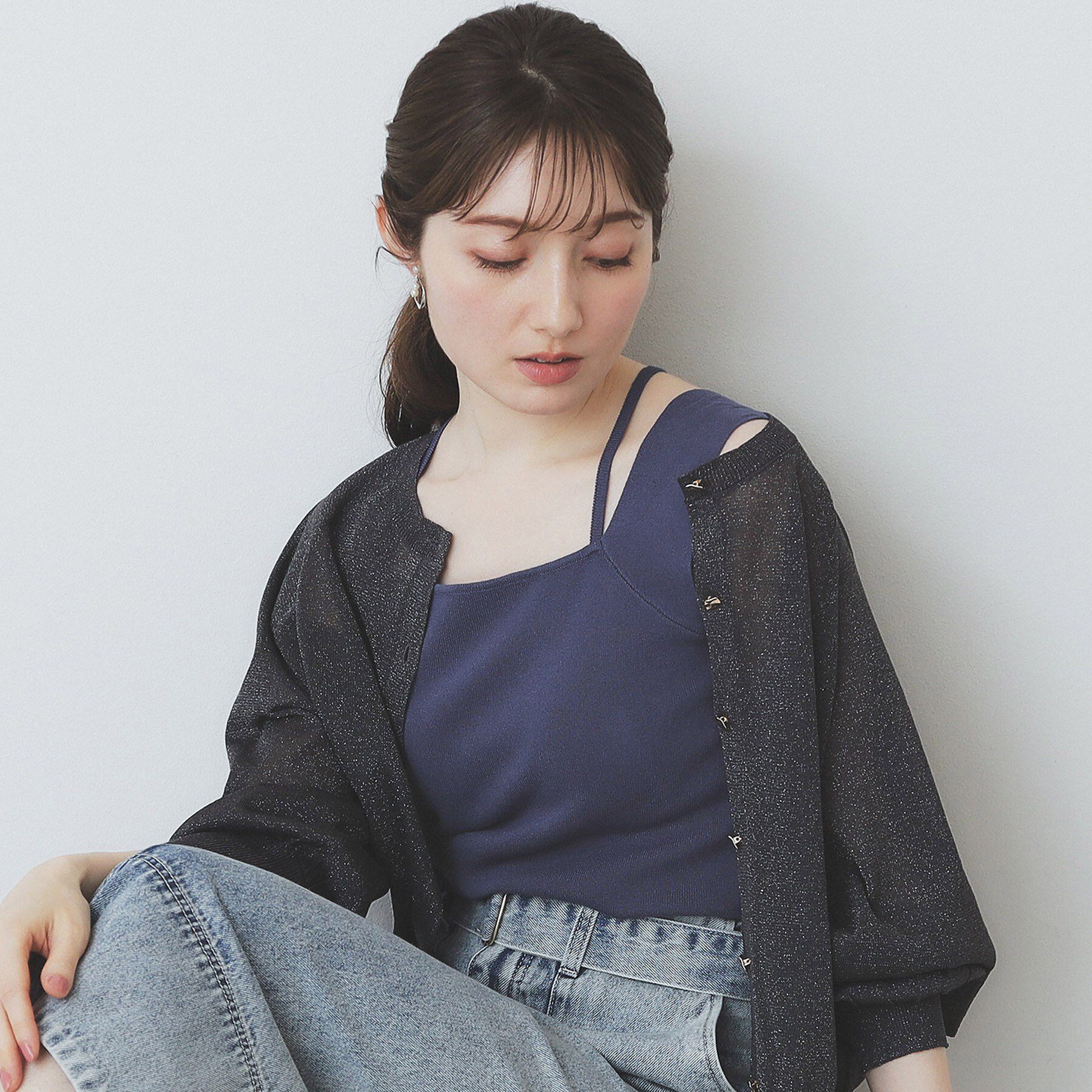 index「スクエアネックニットタンク【洗濯機洗い可】」|キャミソール|ブルー(893)