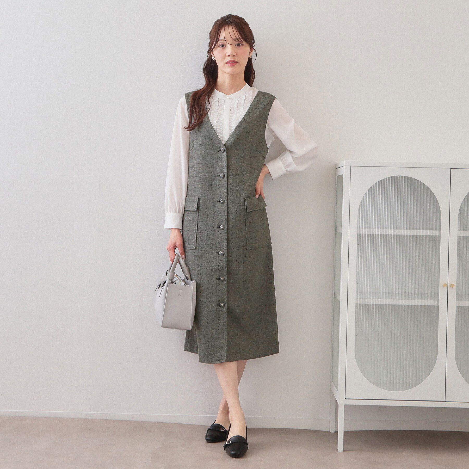 index「サマーツイード前開きジャンスカ【洗濯機OK/イージーアイロン】」|ワンピース|