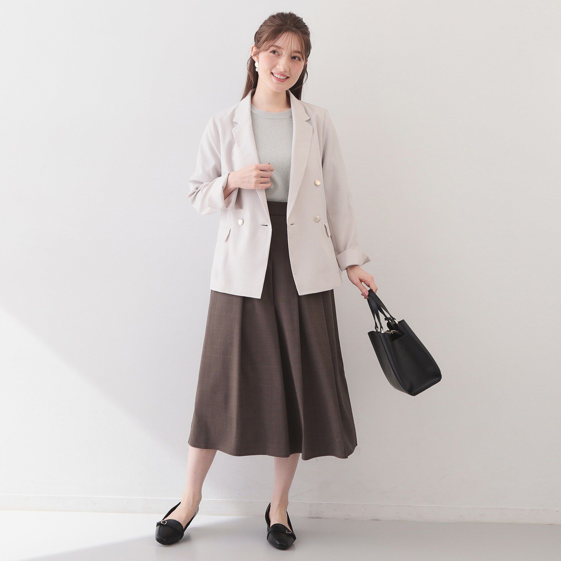 index「クルーネック6分袖タックスリーブニット【洗濯機OK・UVケア】」|ニット・セーター|