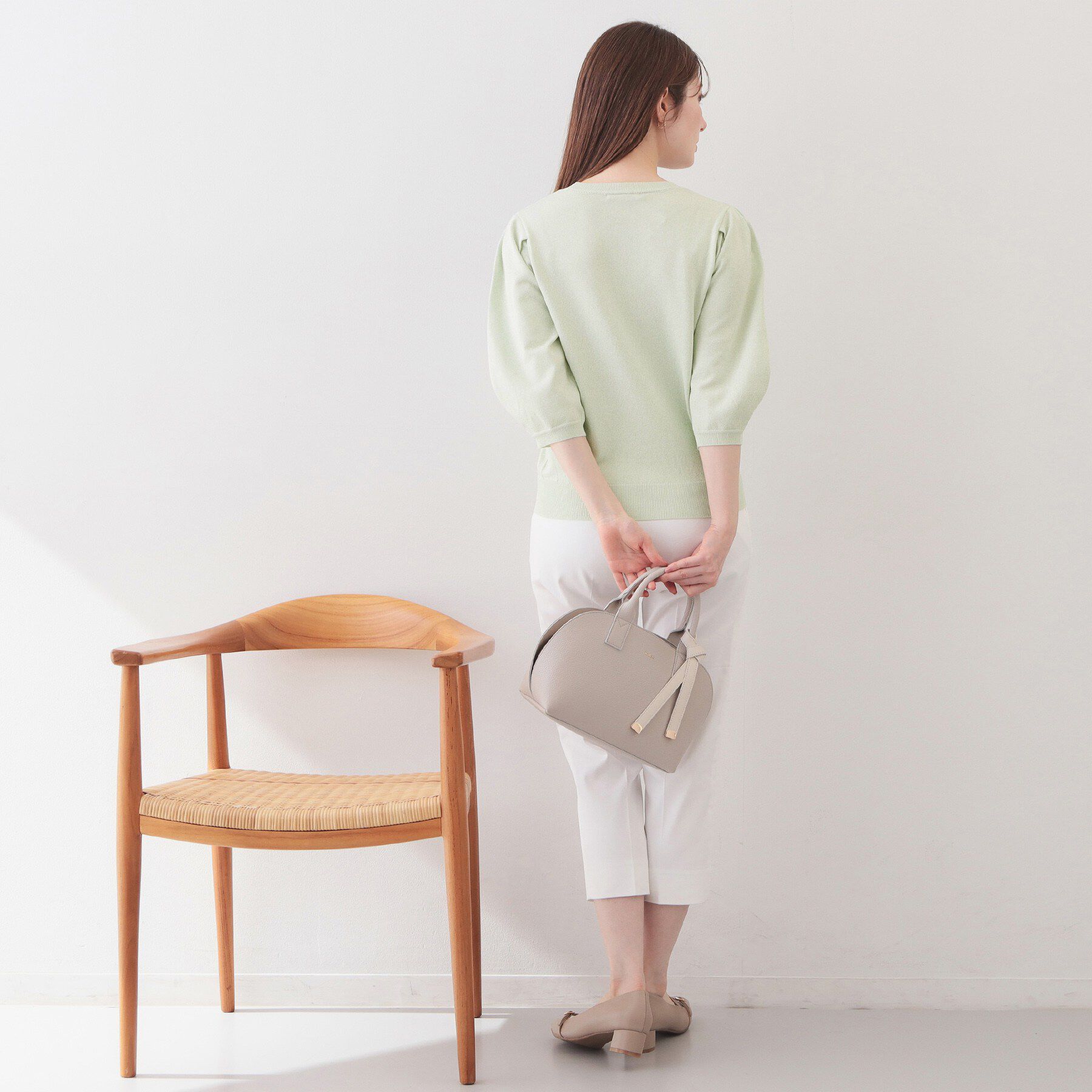 index「クルーネック6分袖タックスリーブニット【洗濯機OK・UVケア】」|ニット・セーター|