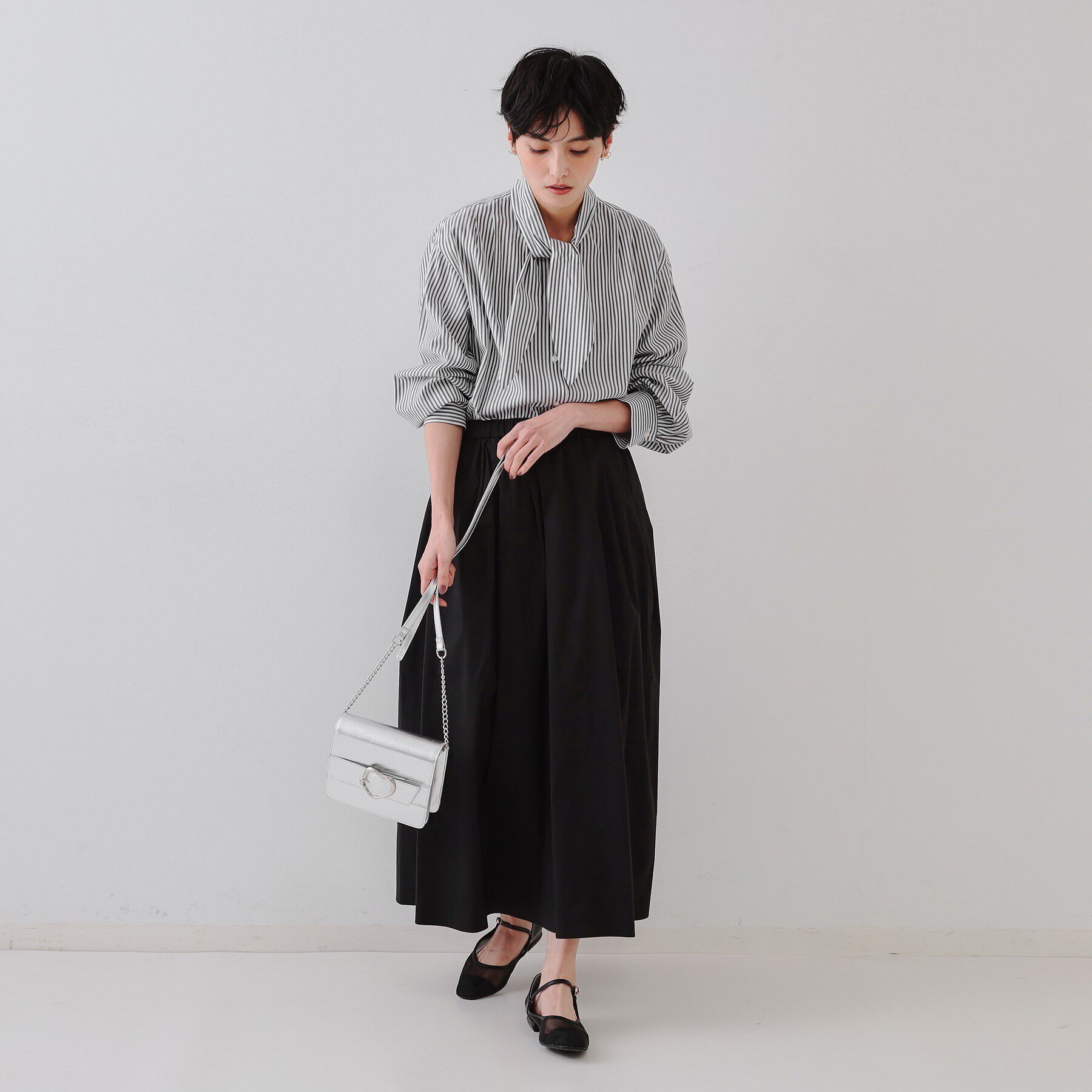 OPAQUE.CLIP「ストライプボウタイシャツ【洗濯機洗い可】」|シャツ・ブラウス|