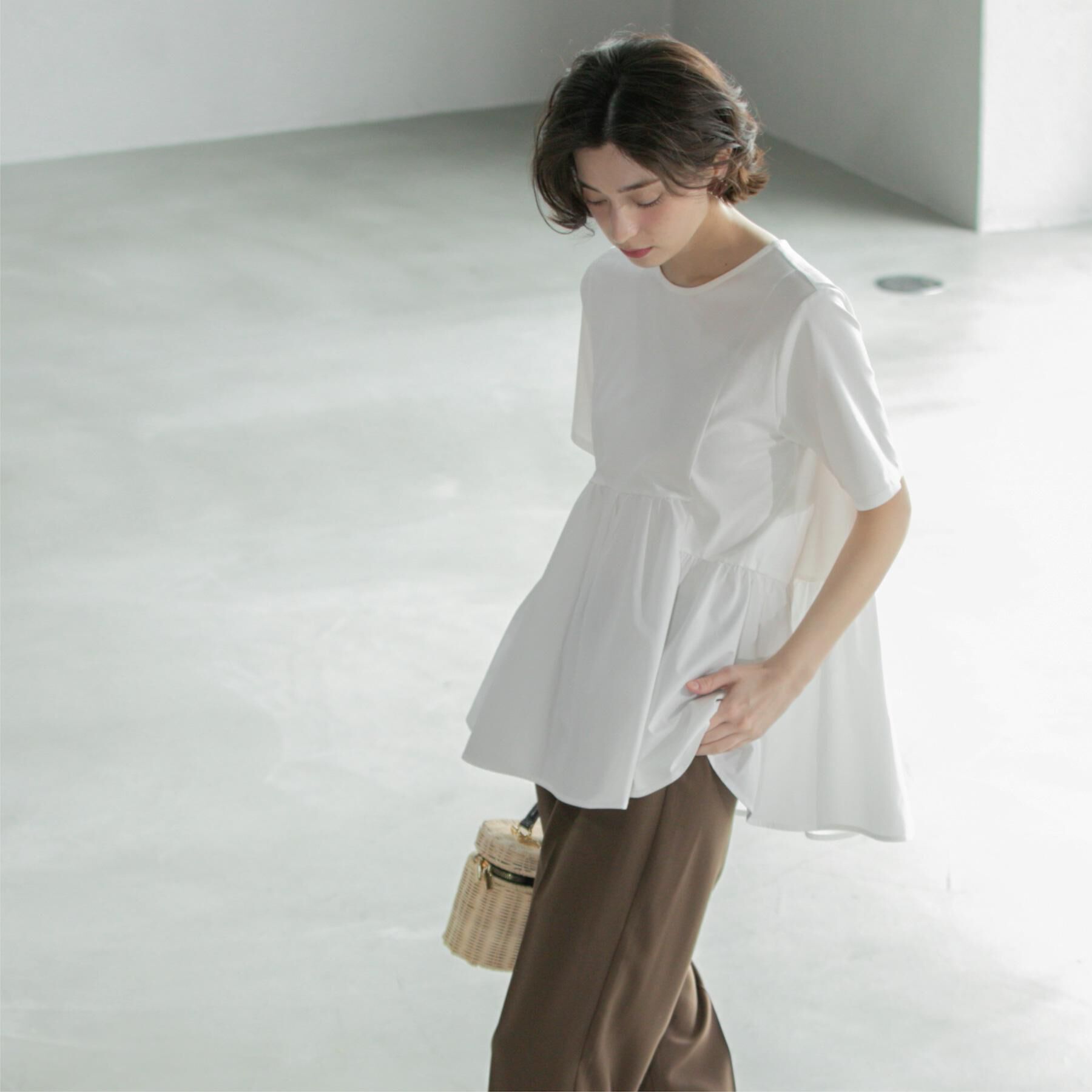 OPAQUE.CLIP「ペプラムドッキングカットソー【洗濯機洗い可】」|Tシャツ・カットソー|