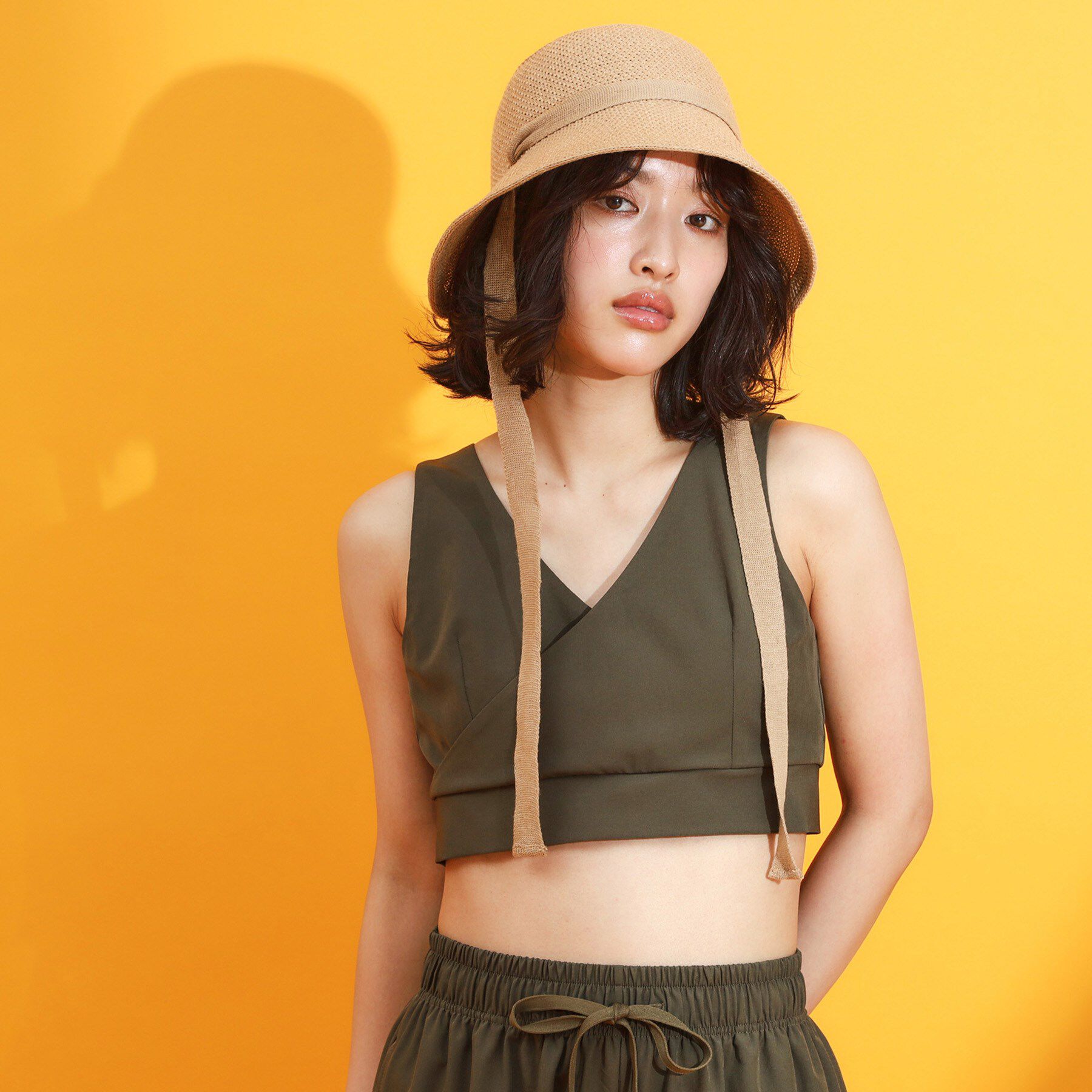 THE SHOP TK「【mizugiwa/ラッシュガード】パット入りリボンビスチェ/セットアップ可/接触冷感/UVケア/洗」|キャミソール|カーキ(027)