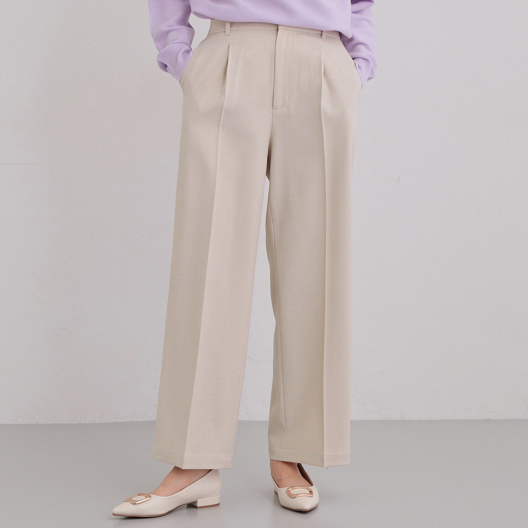 THE SHOP TK「【通勤・セレモニー】CAVIAN ベーシックワイドパンツ/セットアップ可」|その他|ライトベージュ(05