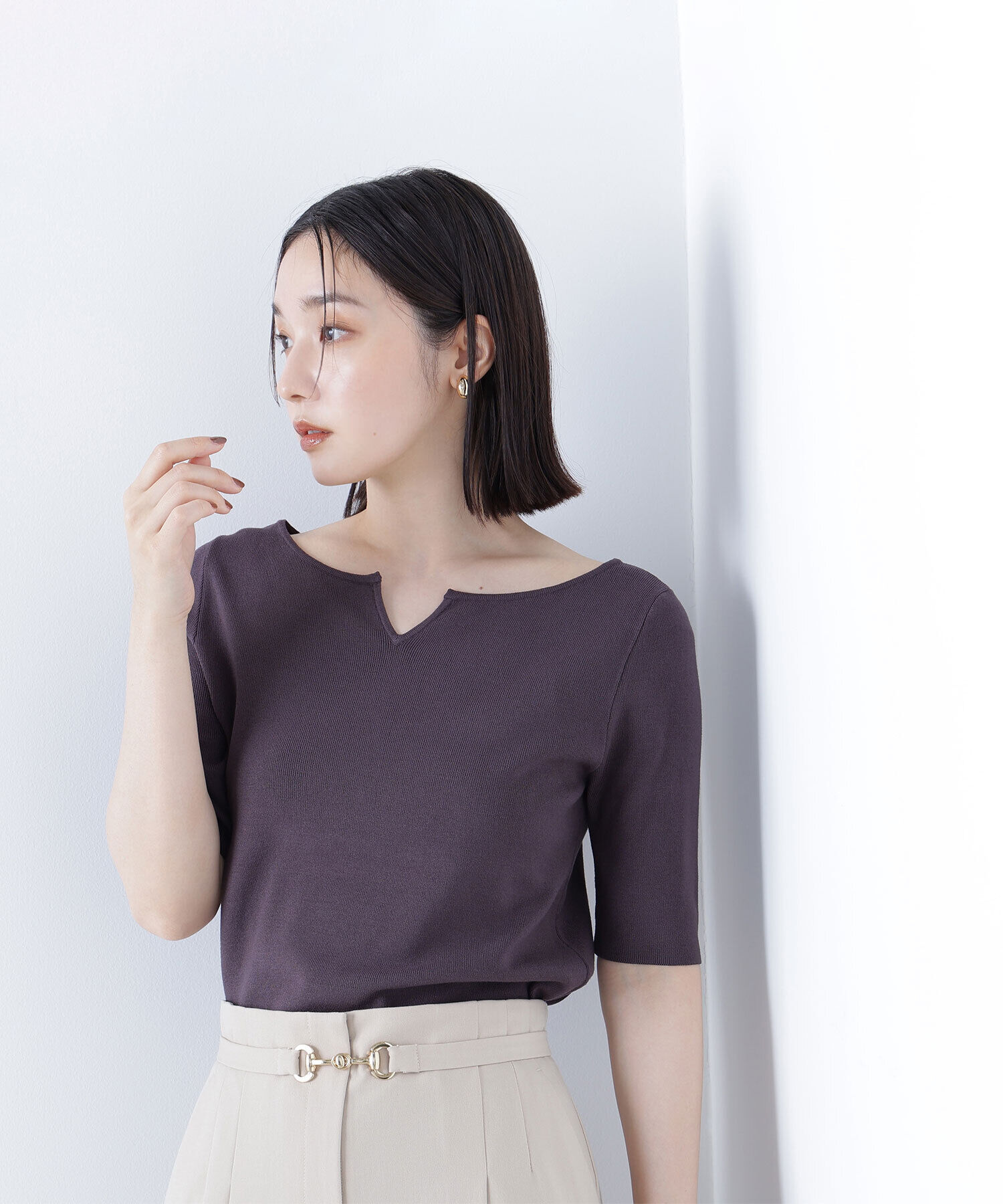  「総針ベーシックシリーズ キーネックニット」|ニット・セーター|