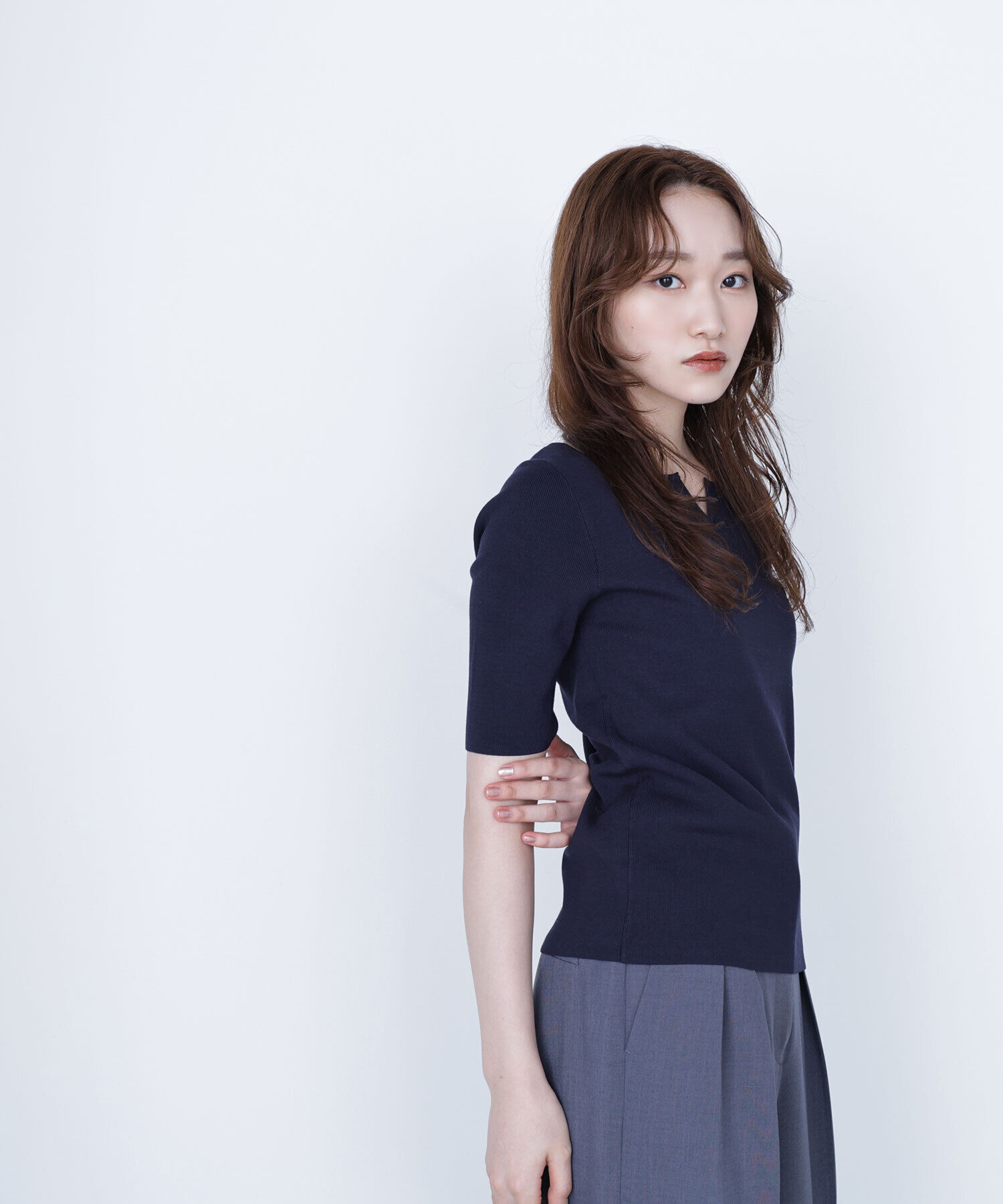  「総針ベーシックシリーズ キーネックニット」|ニット・セーター|