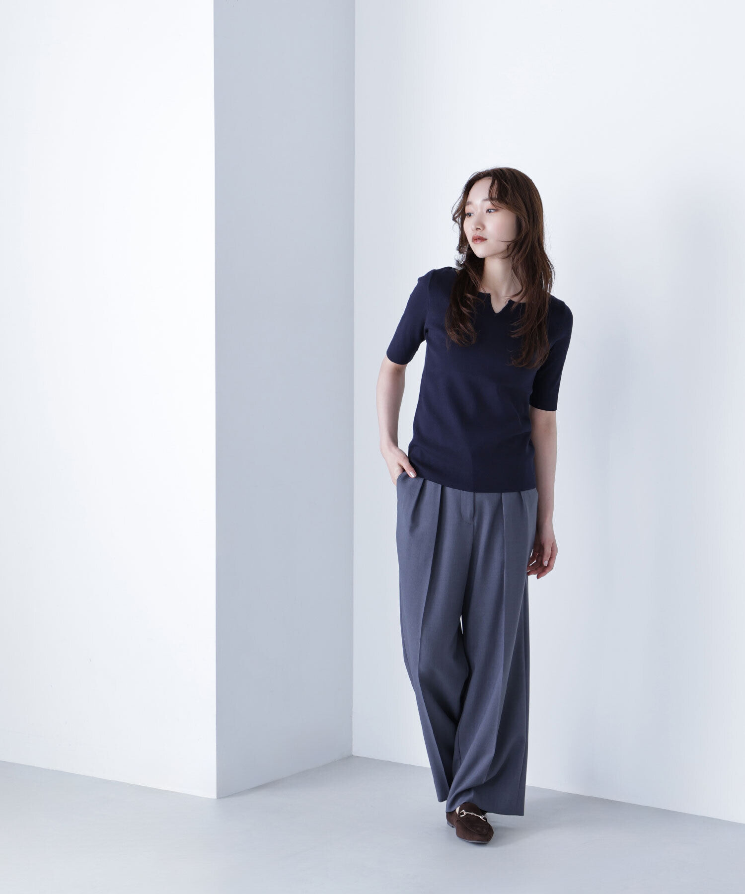  「総針ベーシックシリーズ キーネックニット」|ニット・セーター|