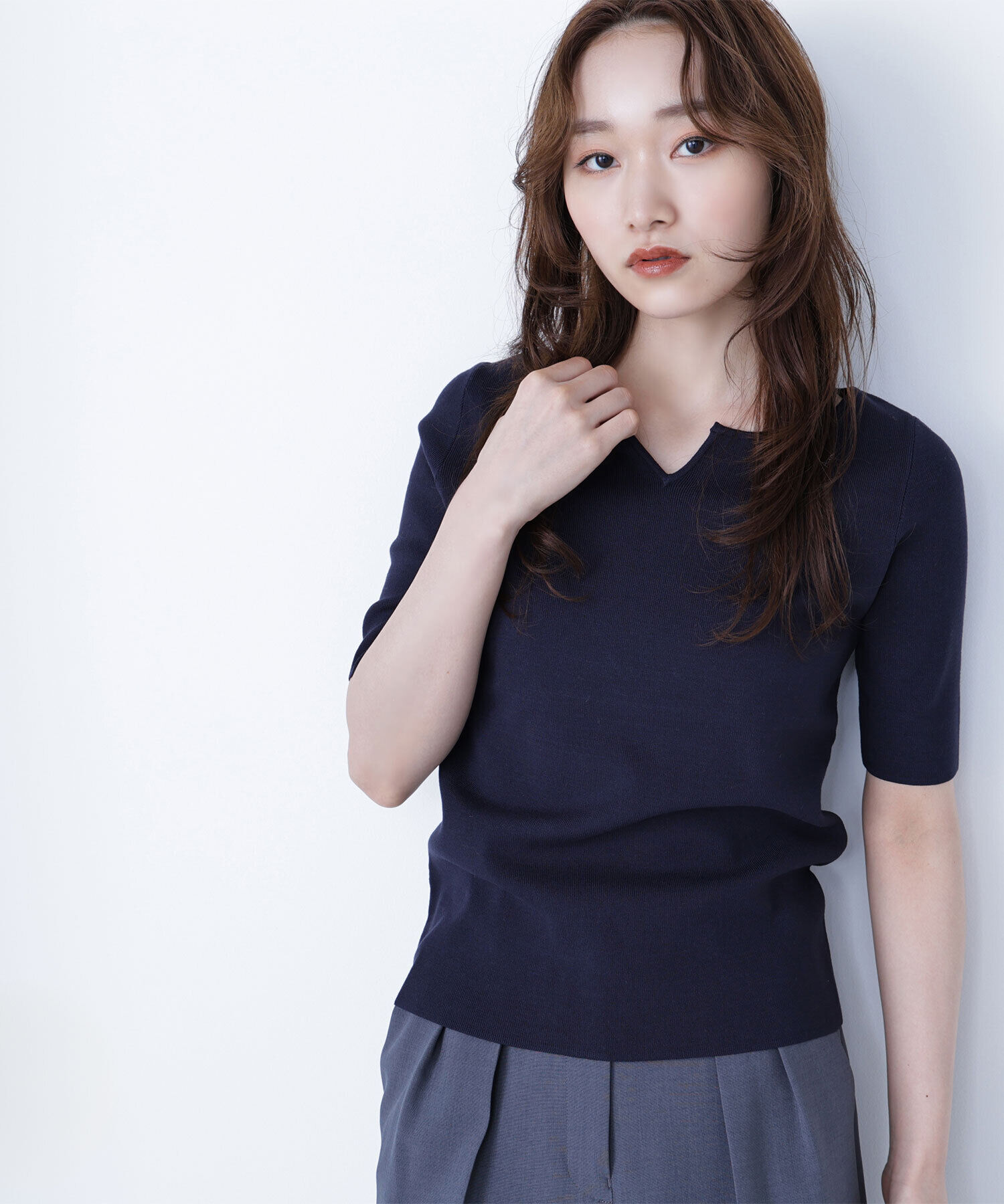  「総針ベーシックシリーズ キーネックニット」|ニット・セーター|