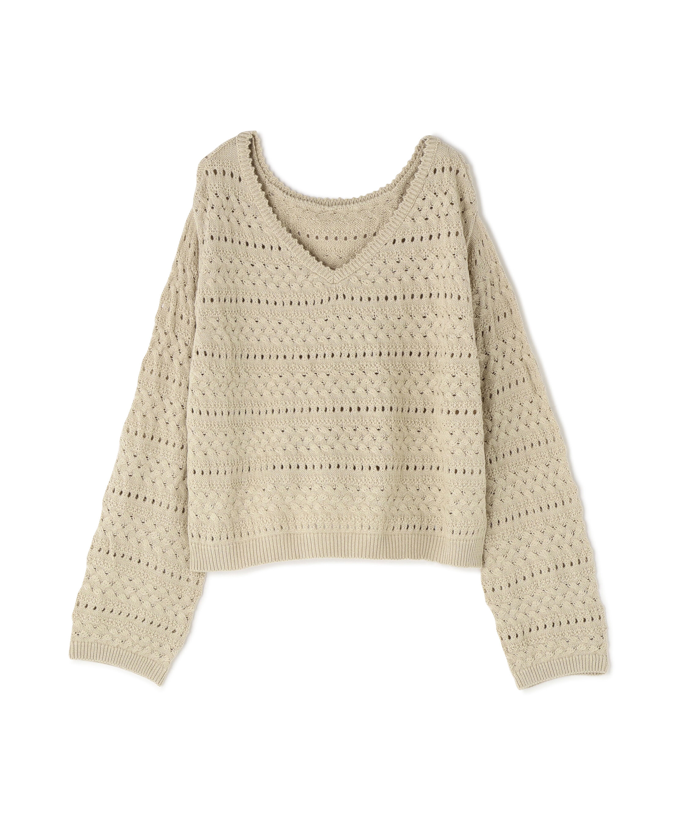  「Vネック透かし編みニット」|ニット・セーター|