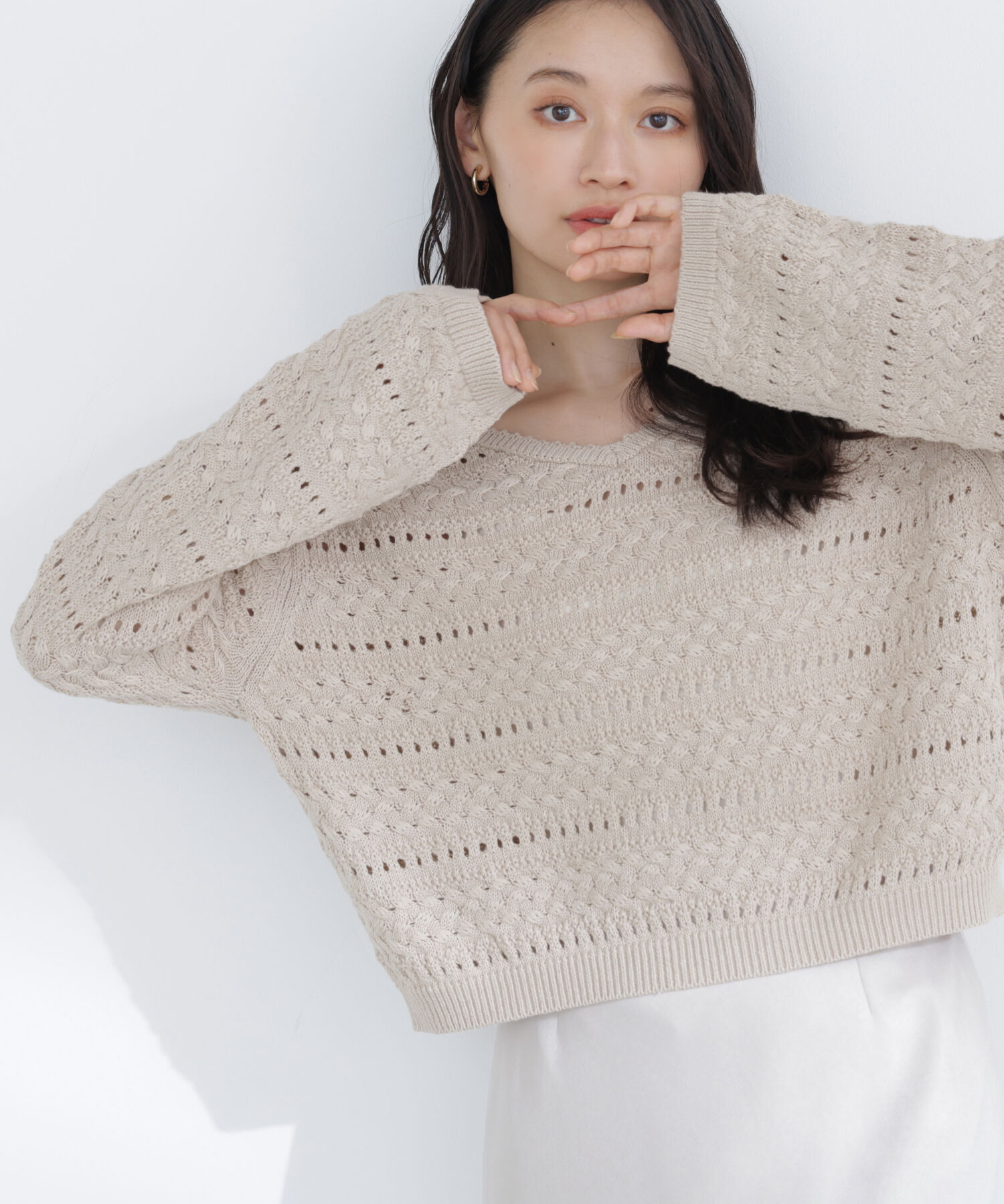  「Vネック透かし編みニット」|ニット・セーター|