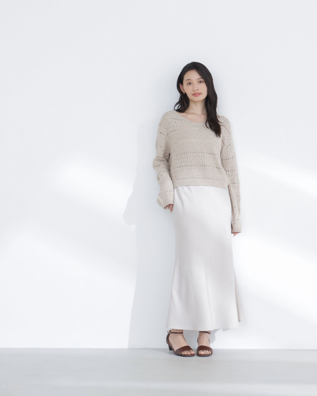  「Vネック透かし編みニット」|ニット・セーター|