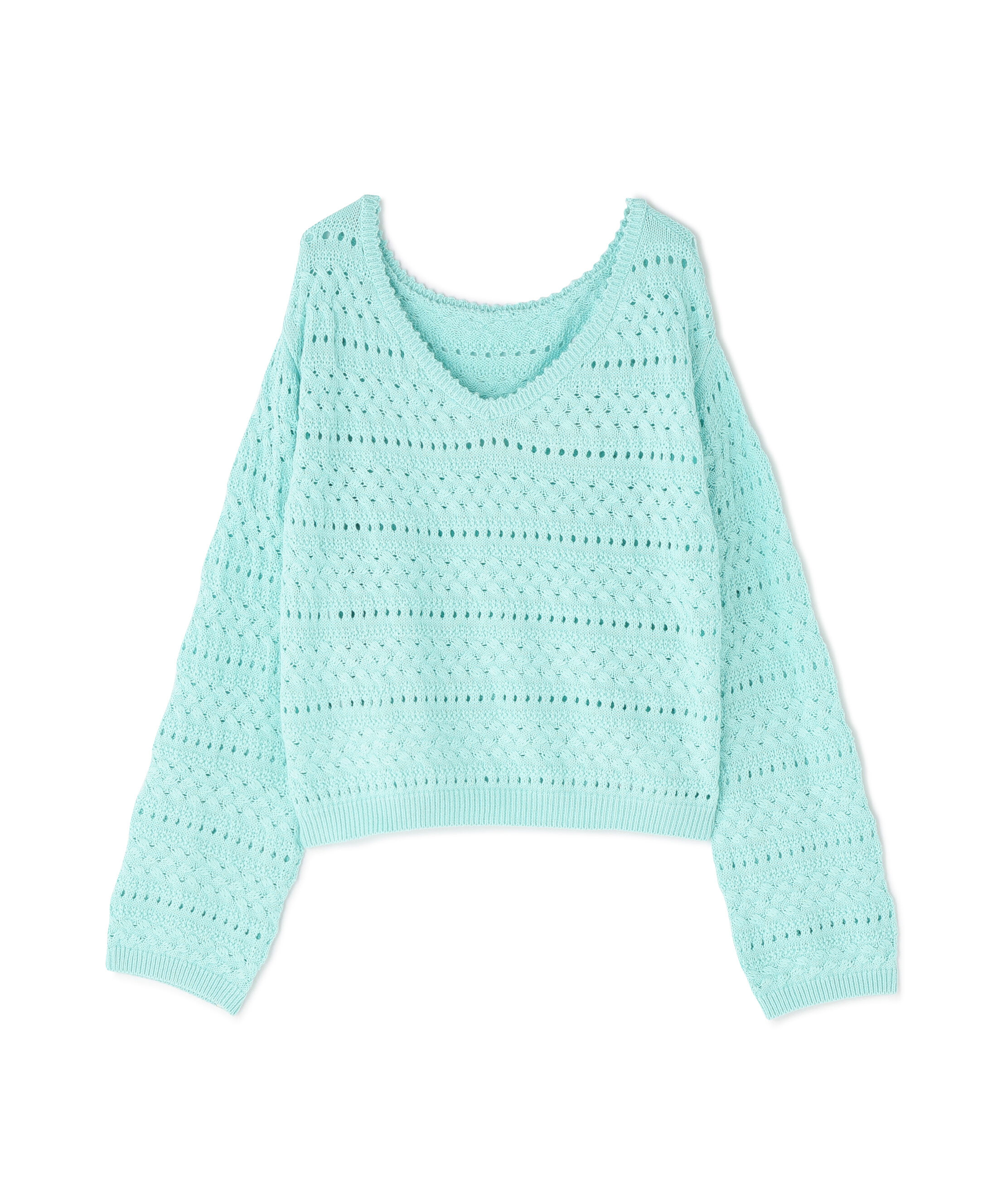  「Vネック透かし編みニット」|ニット・セーター|