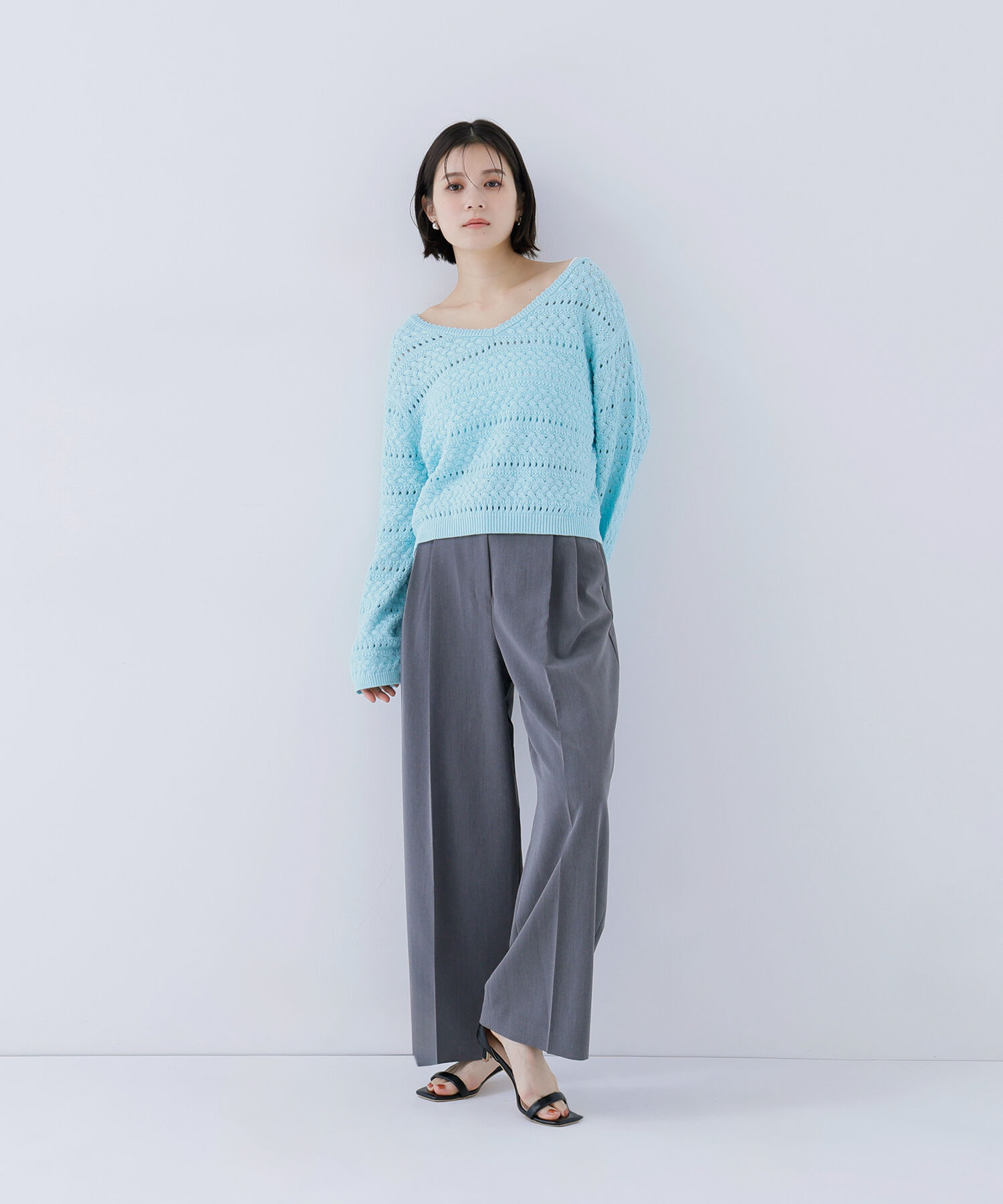  「Vネック透かし編みニット」|ニット・セーター|