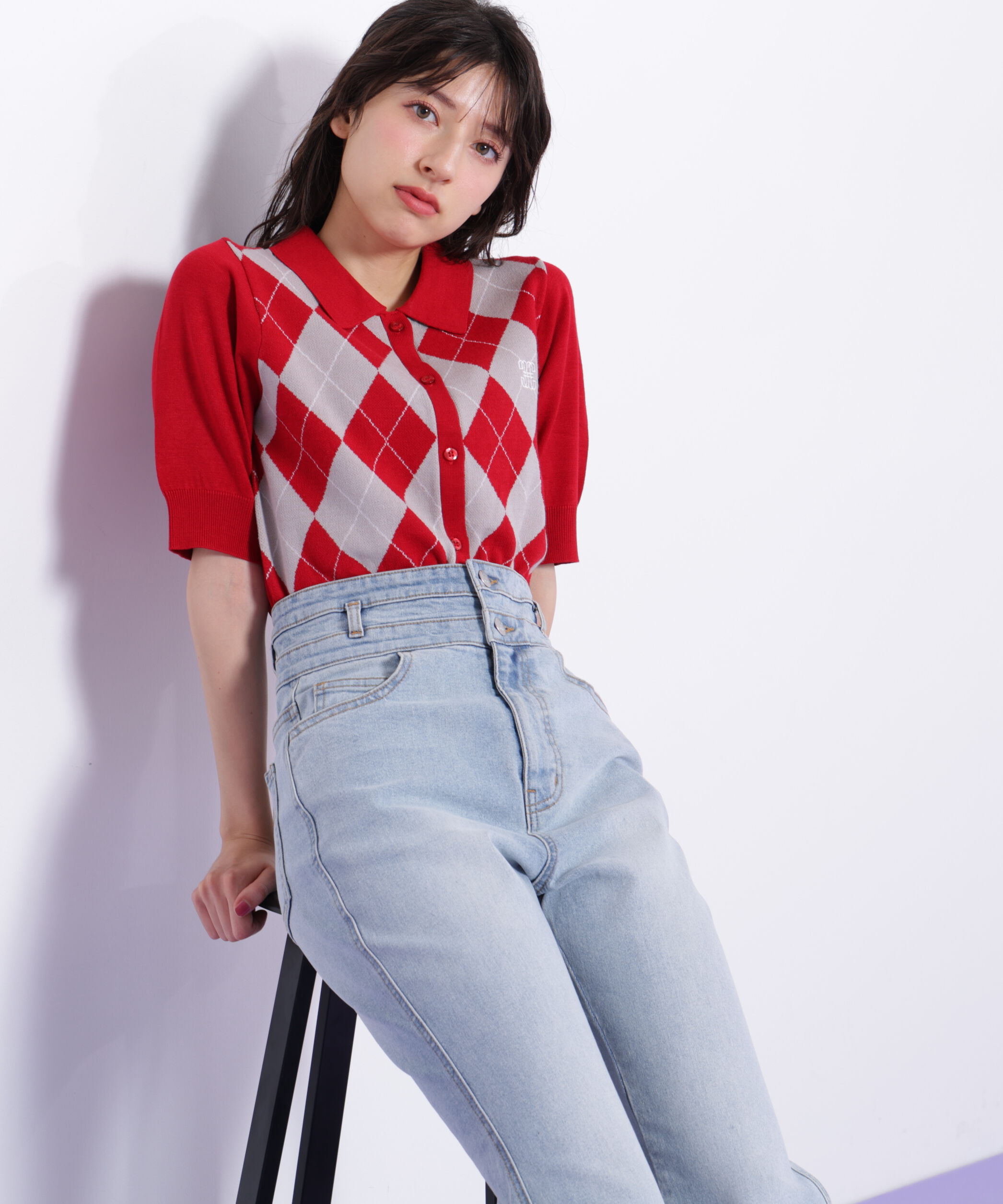  「ポロ衿アーガイルニット」|ニット・セーター|