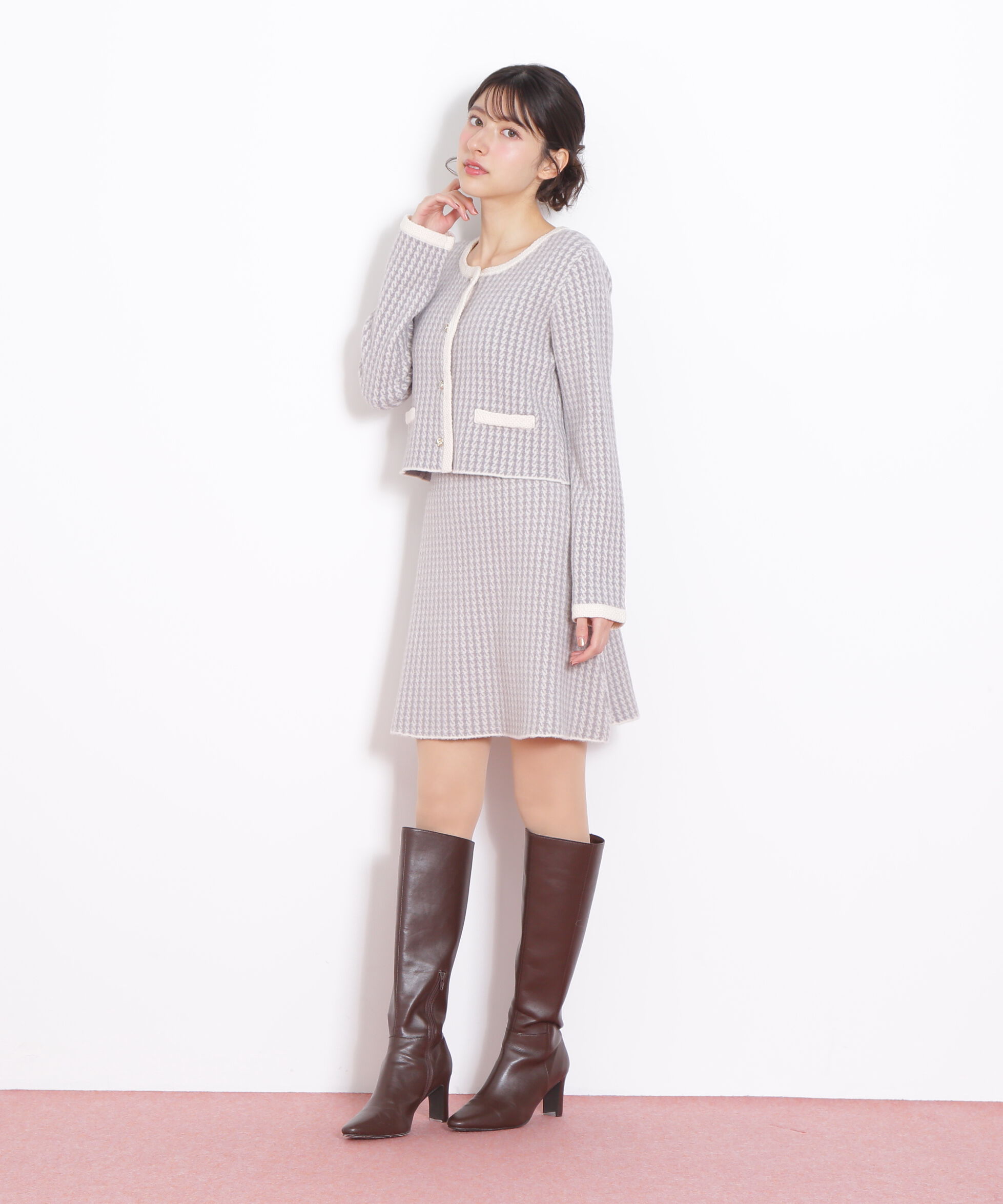  「千鳥ジャガードニットセットアップ」|ワンピース|