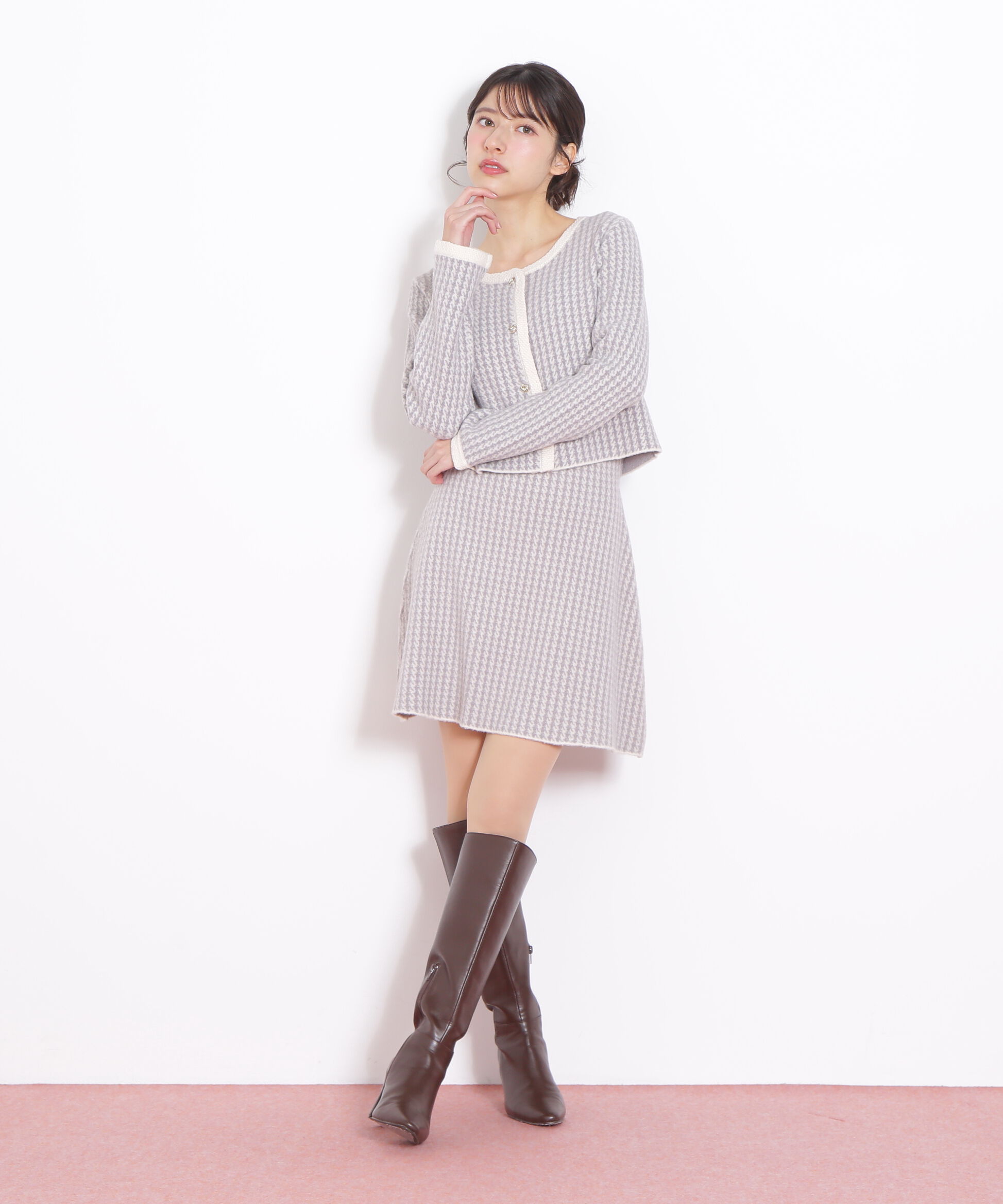  「千鳥ジャガードニットセットアップ」|ワンピース|