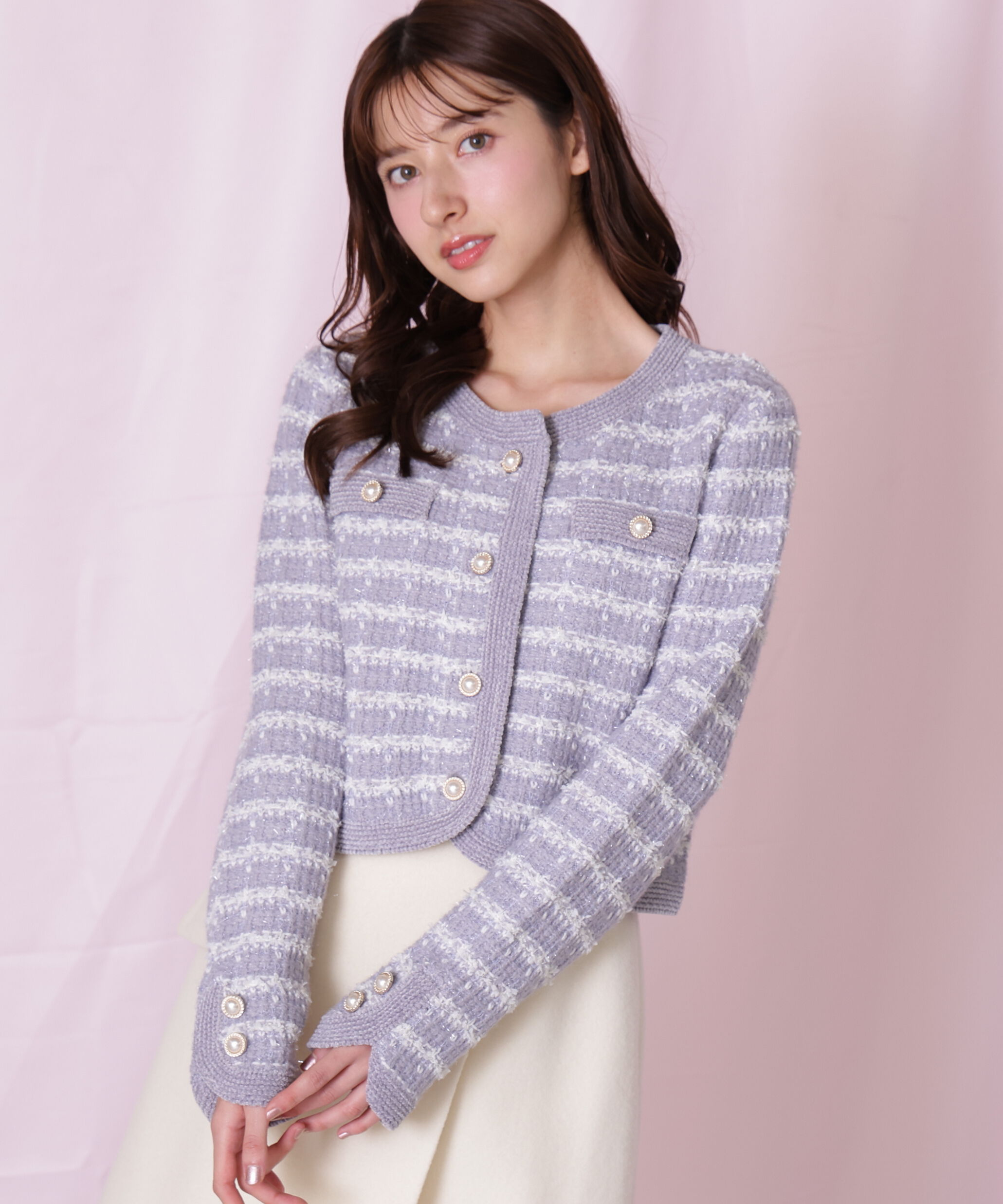  「ラメミックスツィードニットジャケット」|ニット・セーター|